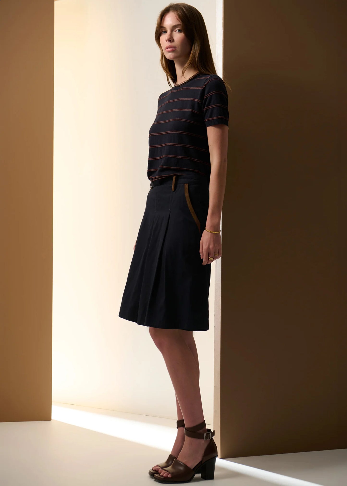 Pol Clothing - Sable Stripe Knit Tee - Ink Choc