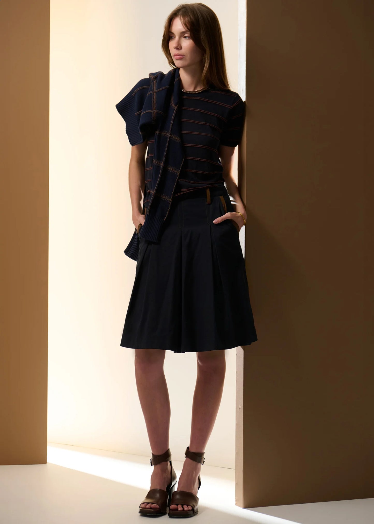 Pol Clothing - Sable Stripe Knit Tee - Ink Choc