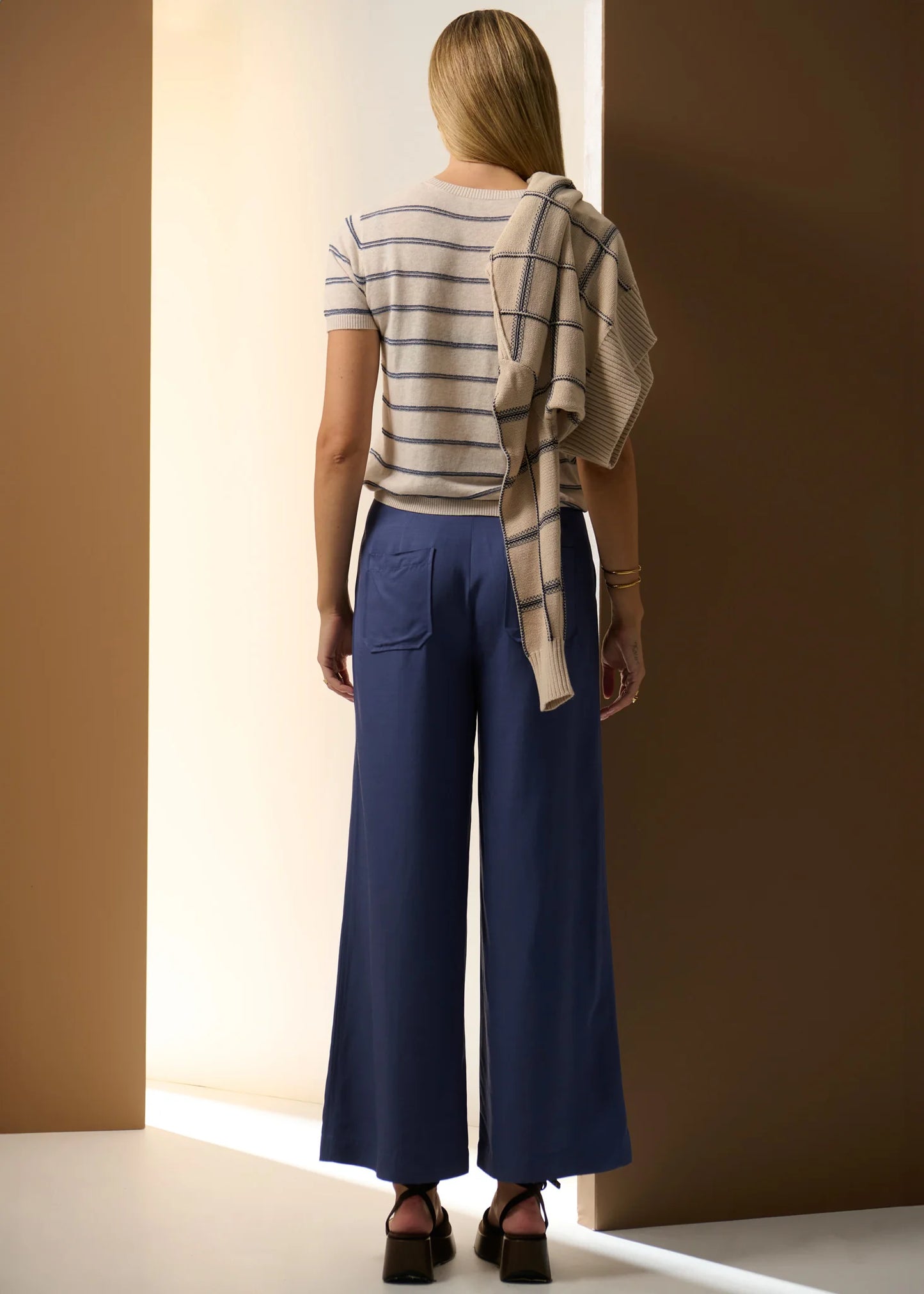 Pol Clothing - Sable Stripe Knit Tee - Pebble Blue