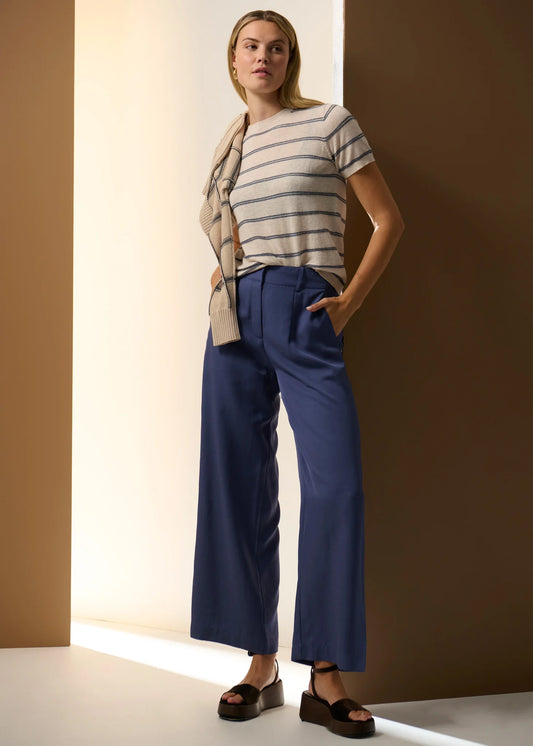 Pol Clothing - Sable Stripe Knit Tee - Pebble Blue