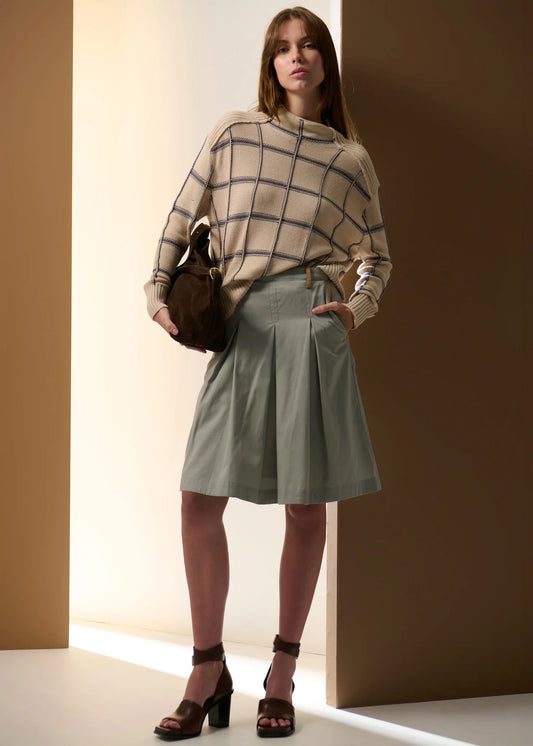 Pol Clothing - Sable Check Funnel Neck Knit - Pebble Ink