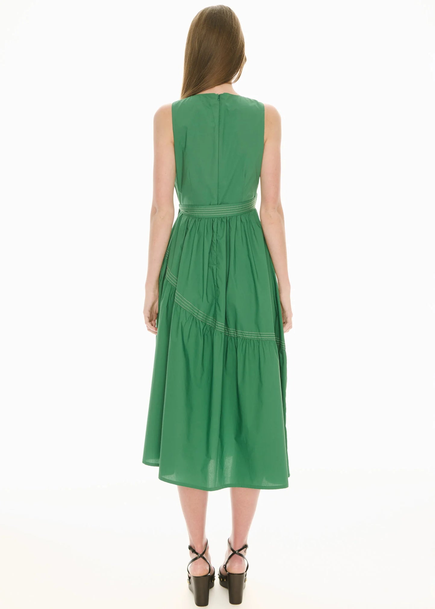 Pol Clothing - Orlo Topstitch Wrap Dress - Green Pebble