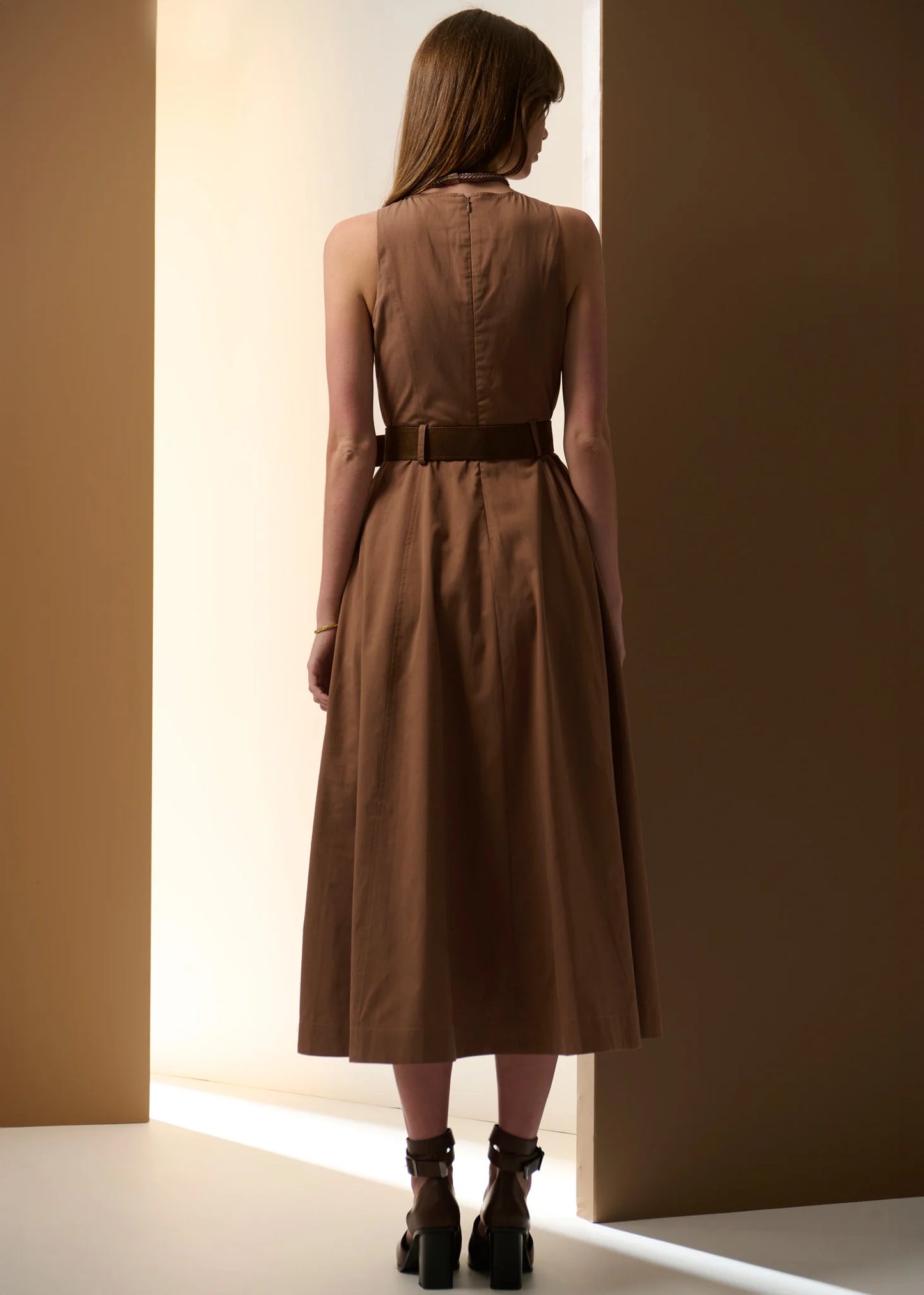 Pol Clothing - Odette Belted Dress - Chocolate
