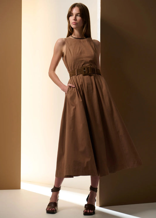 Pol Clothing - Odette Belted Dress - Chocolate