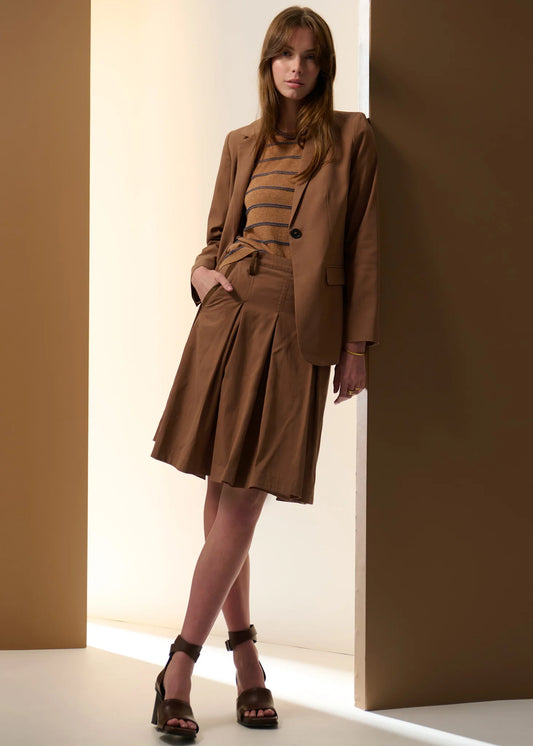 Pol Clothing - Odette Suede Trim Skirt - Chocolate