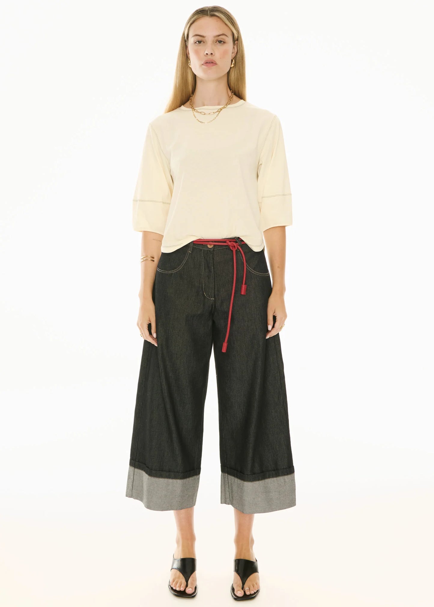 Pol Clothing - Doyle Cuffed Denim Pant - Black