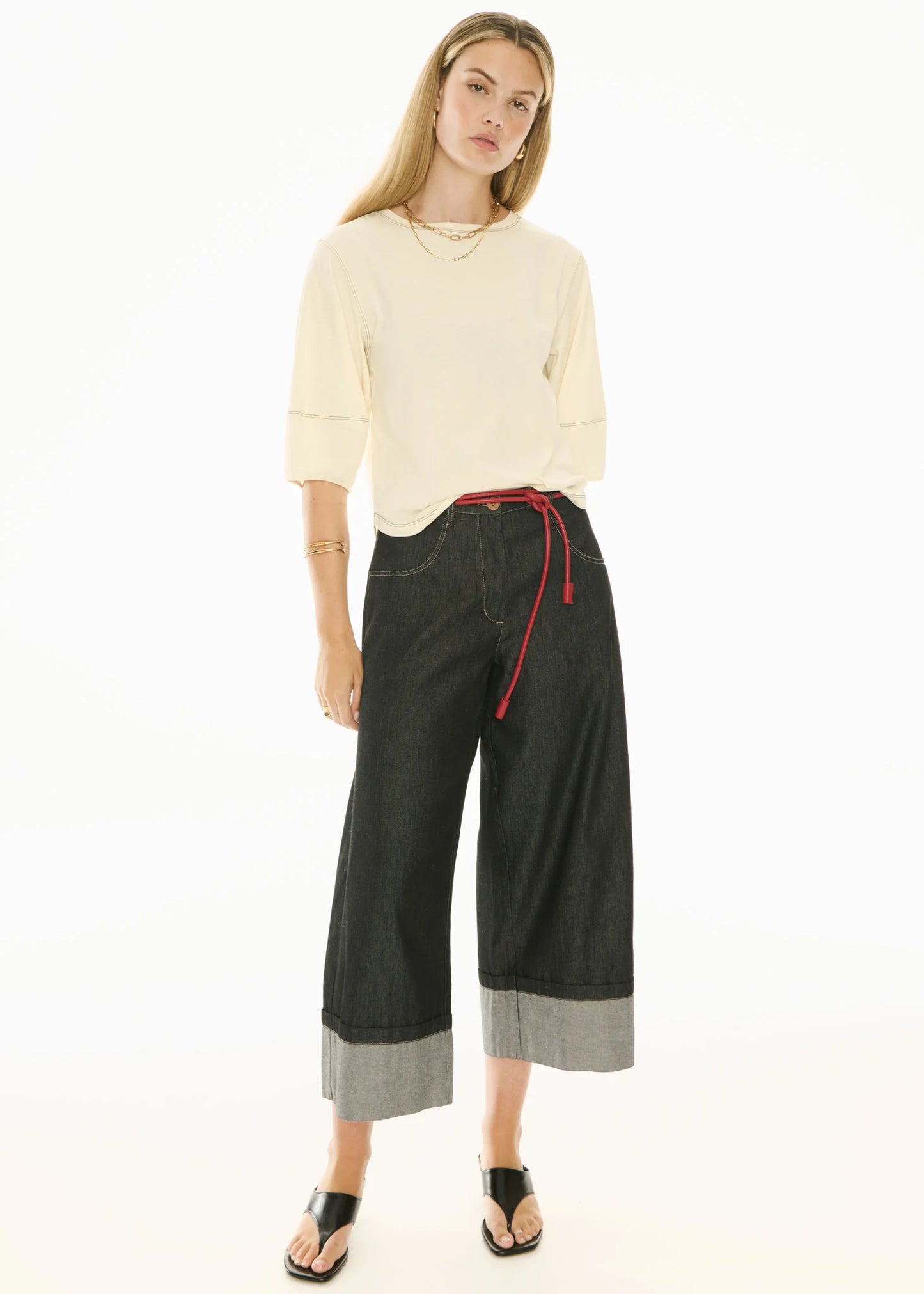 Pol Clothing - Harlyn Topstitch Tee - Ivory