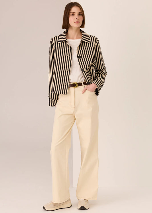 Pol Clothing - Dara Cropped Jacket - Ivory Black Stripe