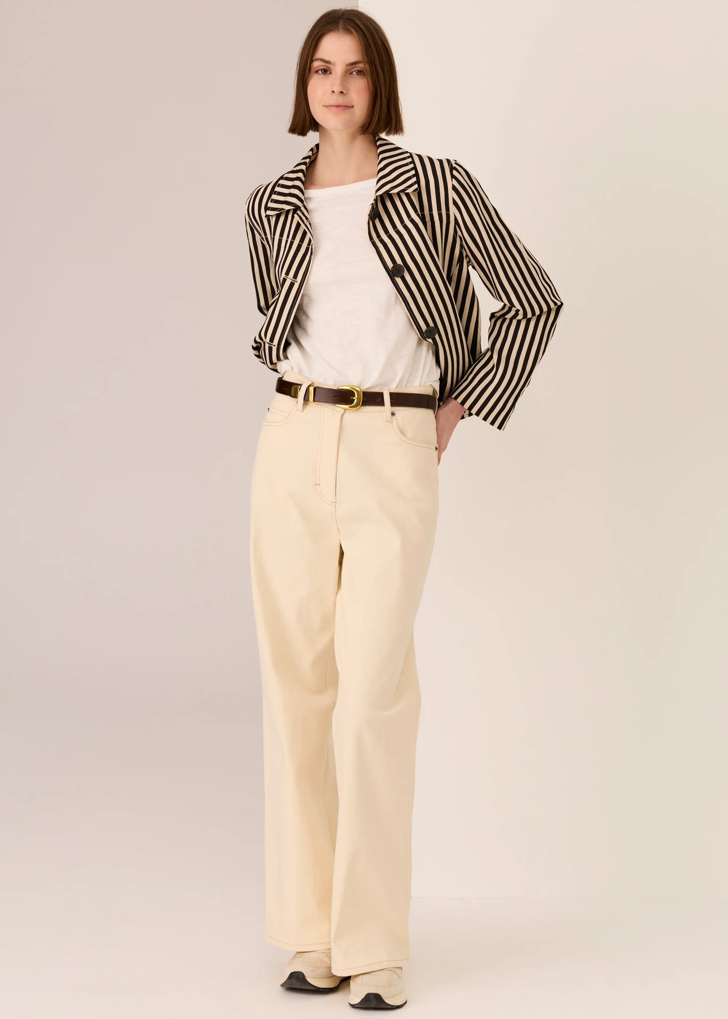 Pol Clothing - Dara Cropped Jacket - Ivory Black Stripe