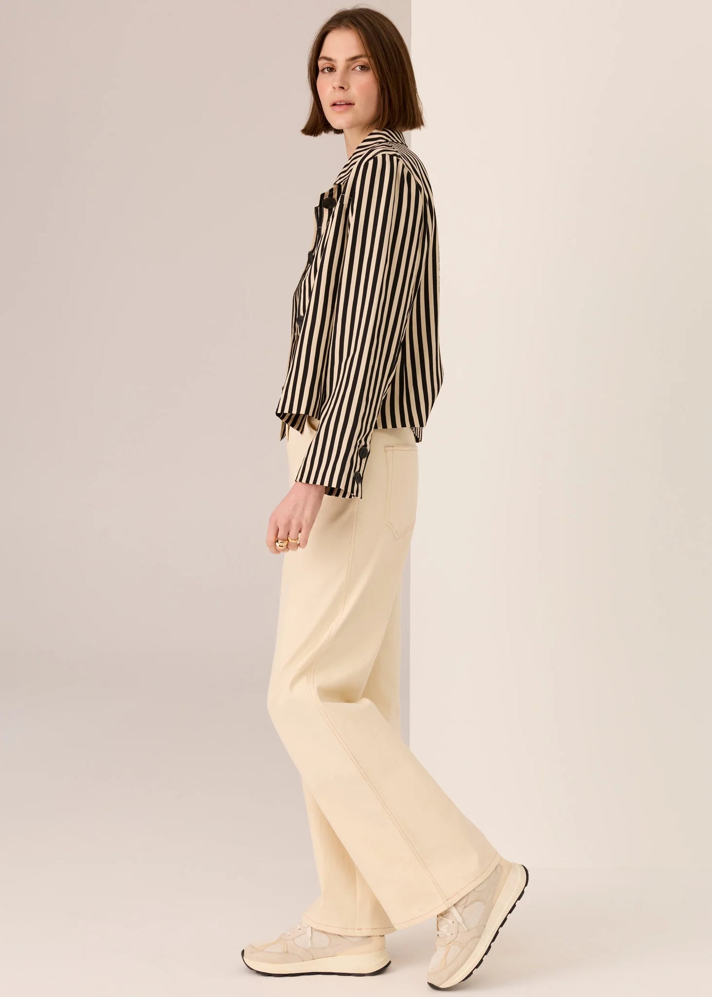Pol Clothing - Dara Cropped Jacket - Ivory Black Stripe