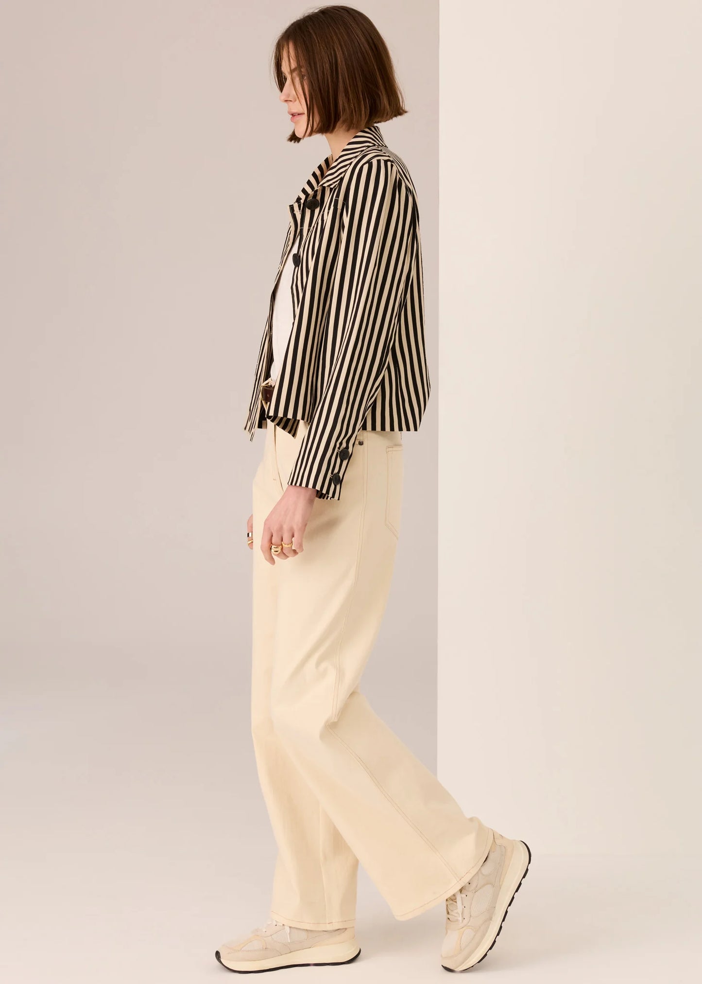 Pol Clothing - Dara Cropped Jacket - Ivory Black Stripe