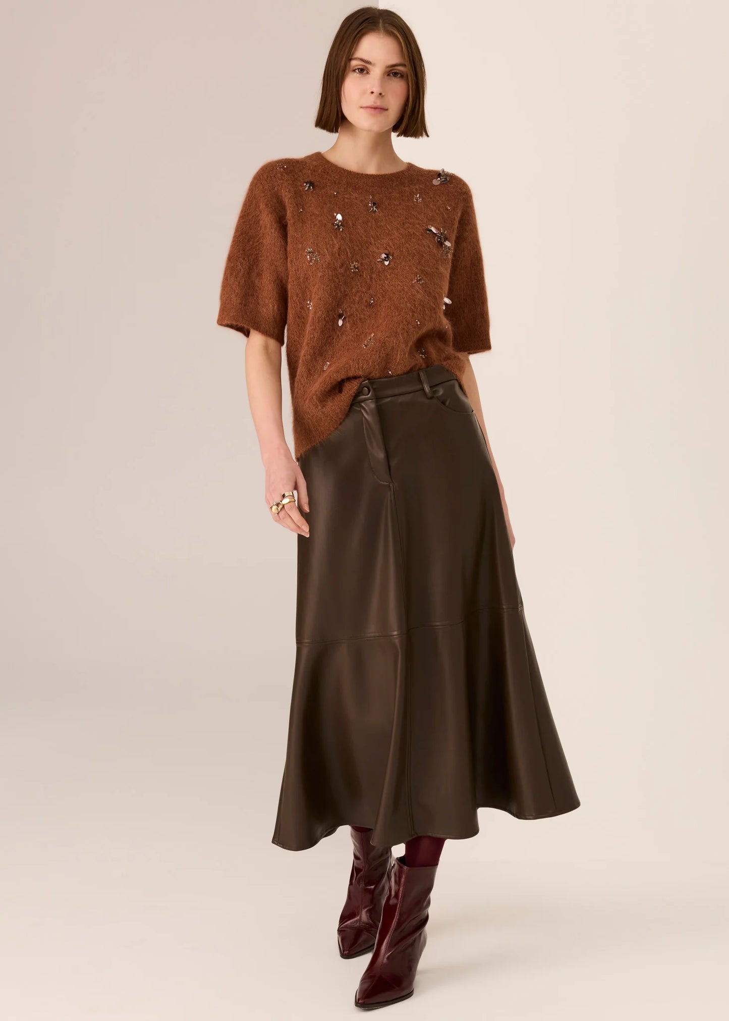 Pol Clothing - Haviland Beaded Knit Tee - Toffee