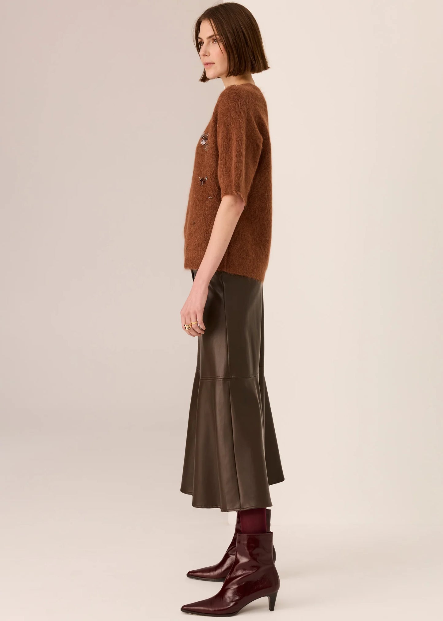 Pol Clothing - Haviland Beaded Knit Tee - Toffee