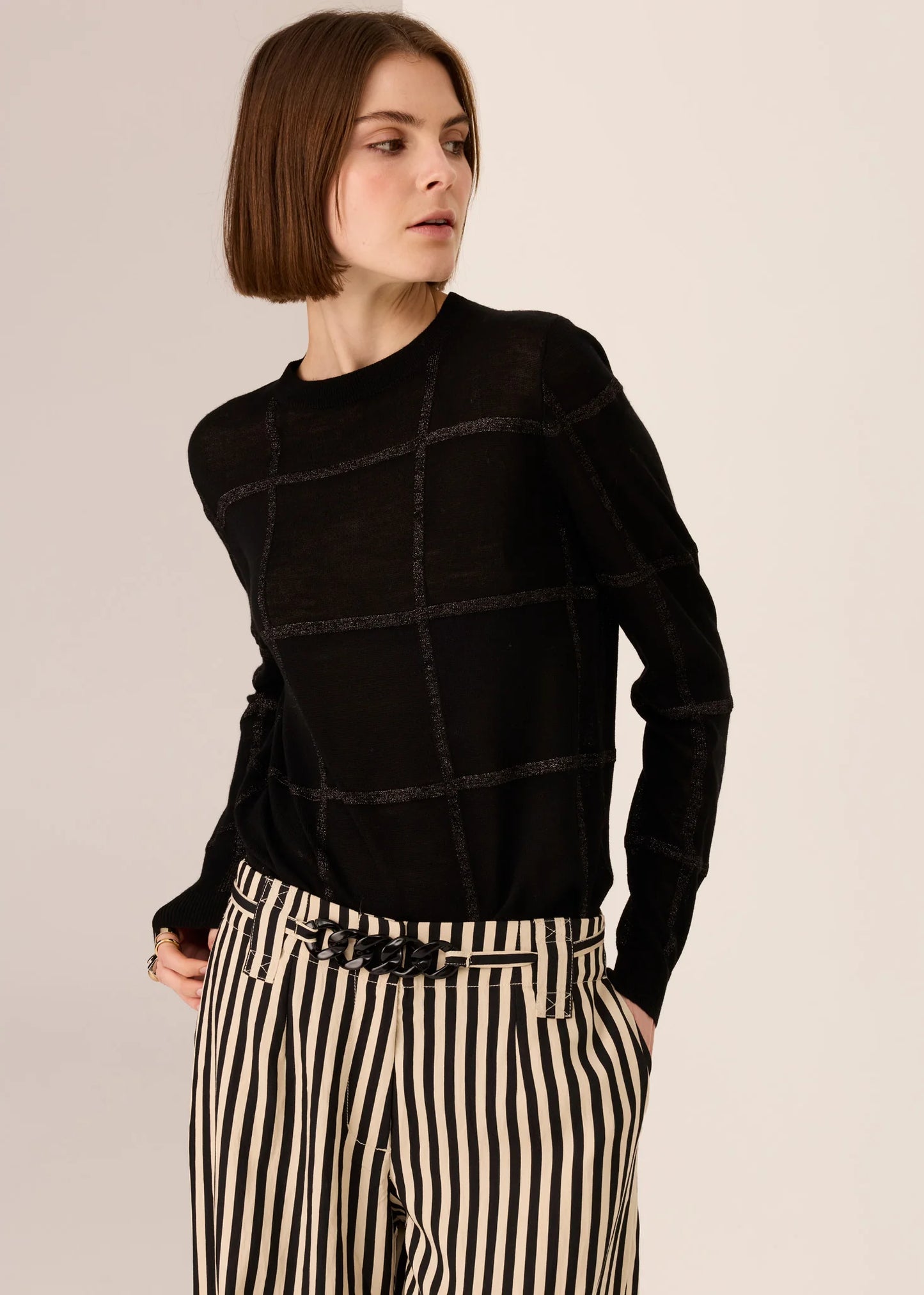 Pol Clothing - Westin Lurex Check Knit - Black