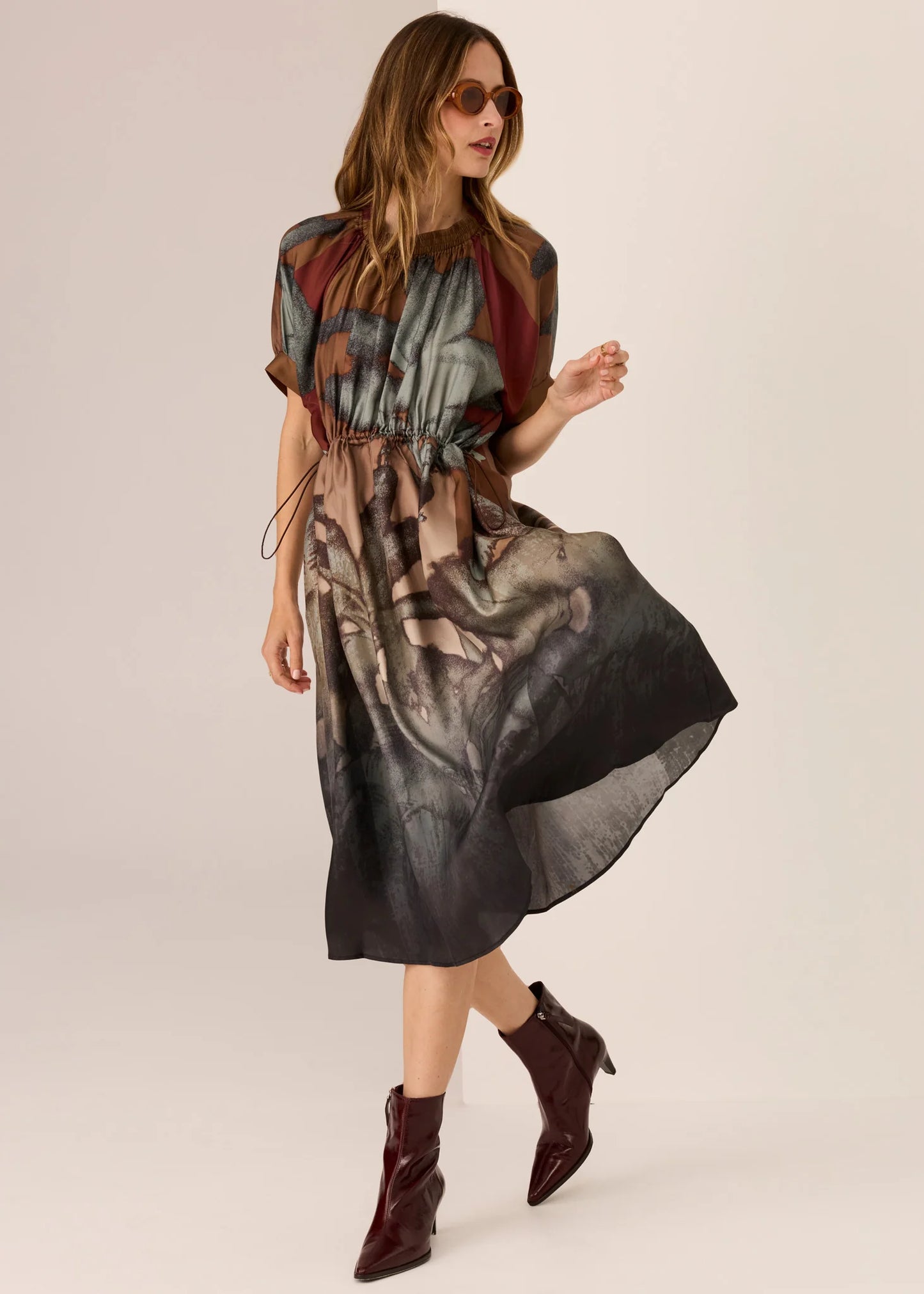 Pol Clothing - Palisades Silk Drawcord Dress - Palisades Print