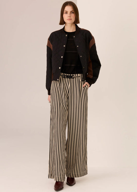 Pol Clothing - Dara Belted Pant - Ivory Black Stripe