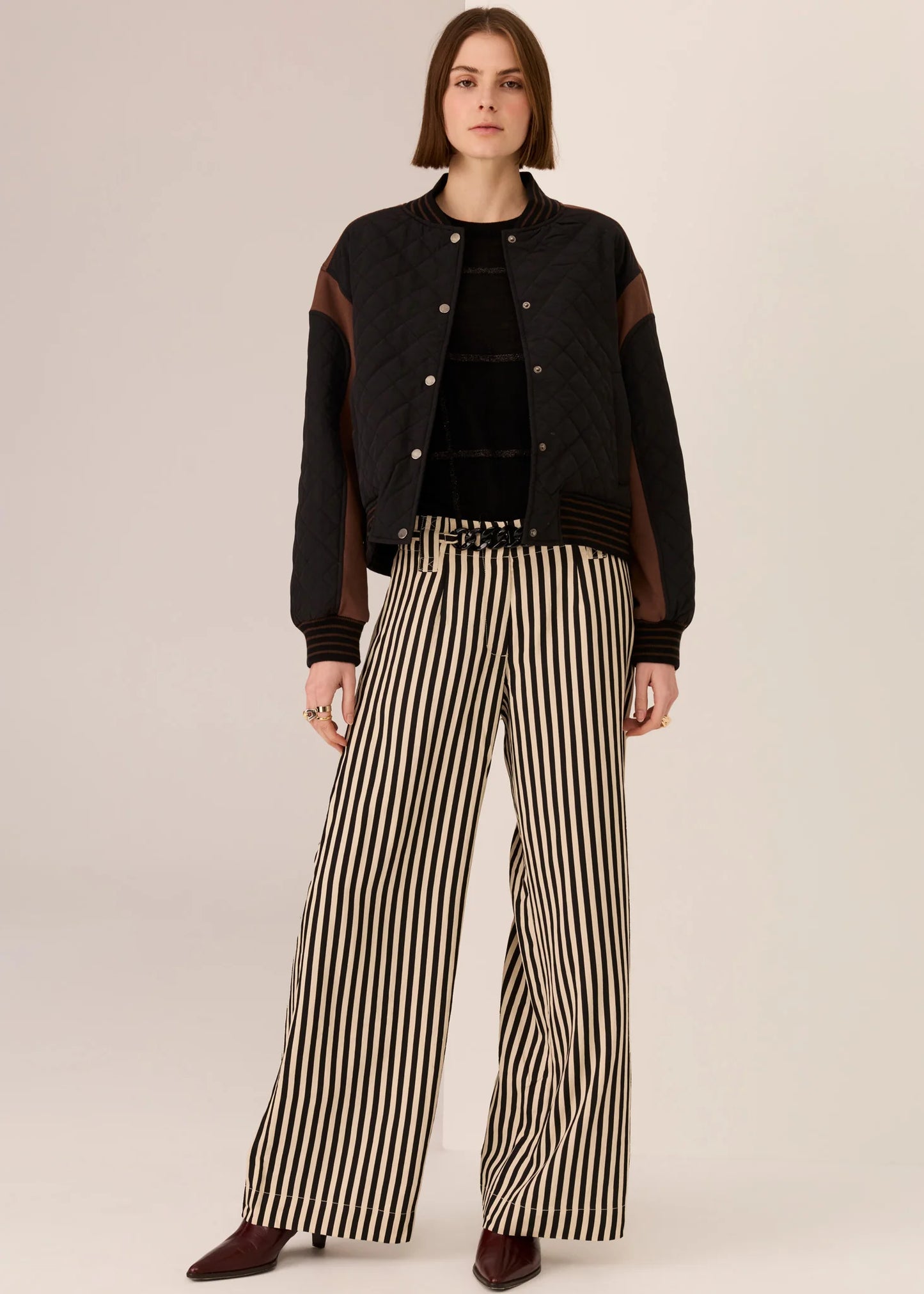 Pol Clothing - Dara Belted Pant - Ivory Black Stripe
