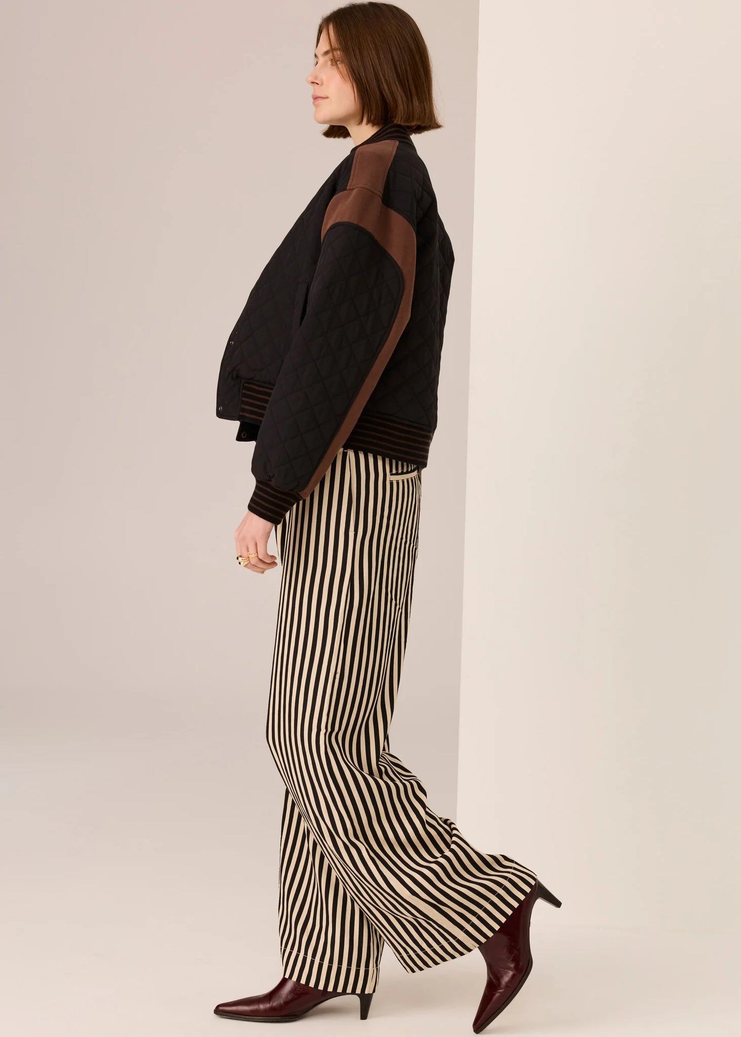 Pol Clothing - Dara Belted Pant - Ivory Black Stripe