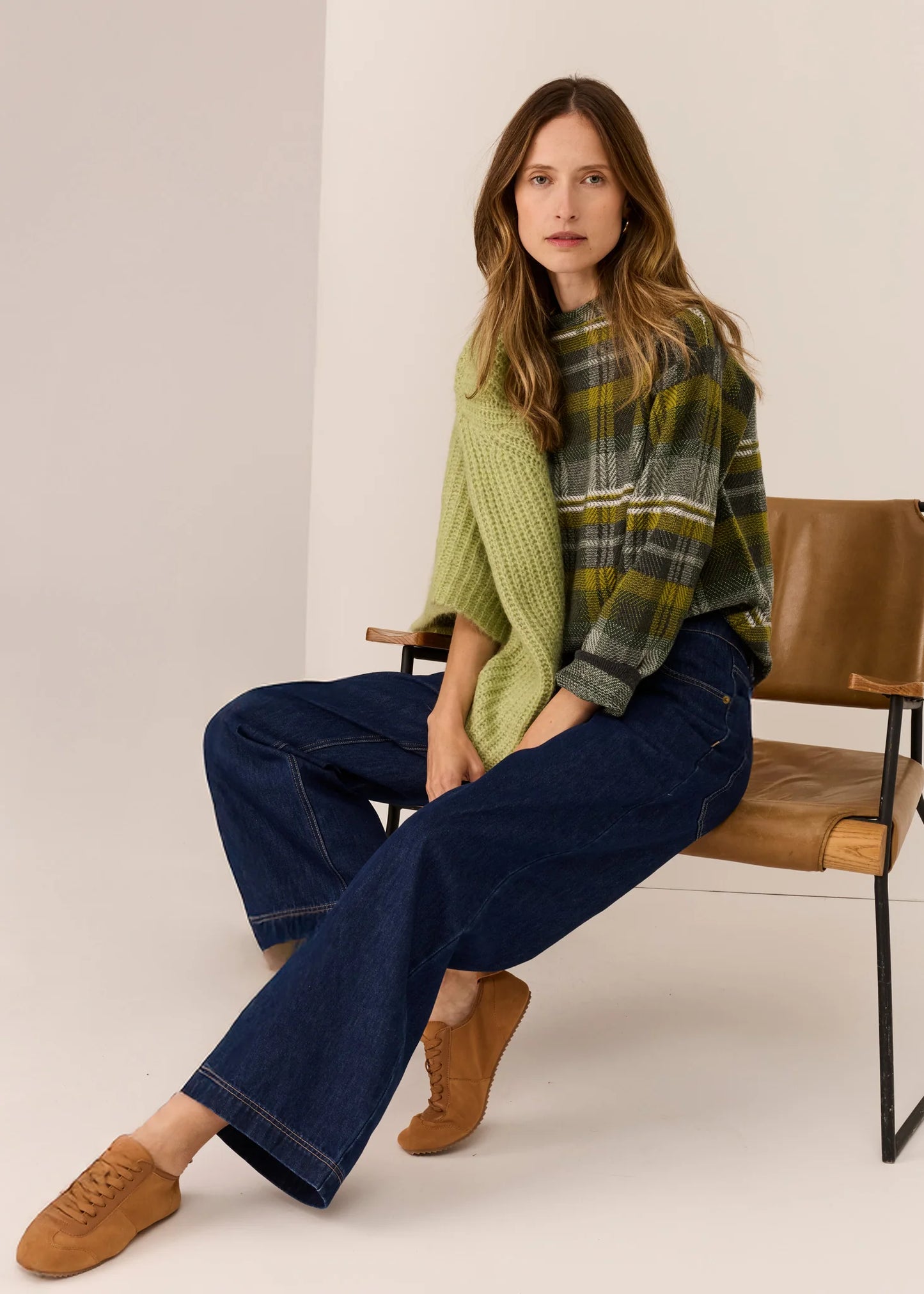 Pol Clothing - Quinn Check Knit - Green Charcoal Multi