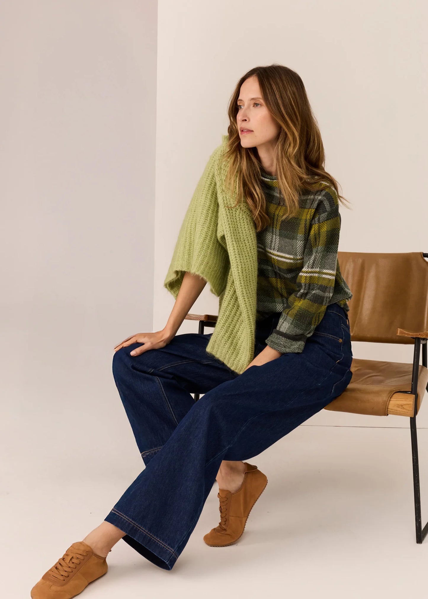 Pol Clothing - Quinn Check Knit - Green Charcoal Multi