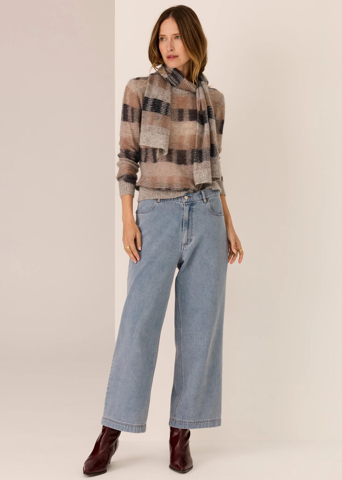 30% OFF - Pol Clothing - Ciara Stripe Knit - Silver Ink Camel