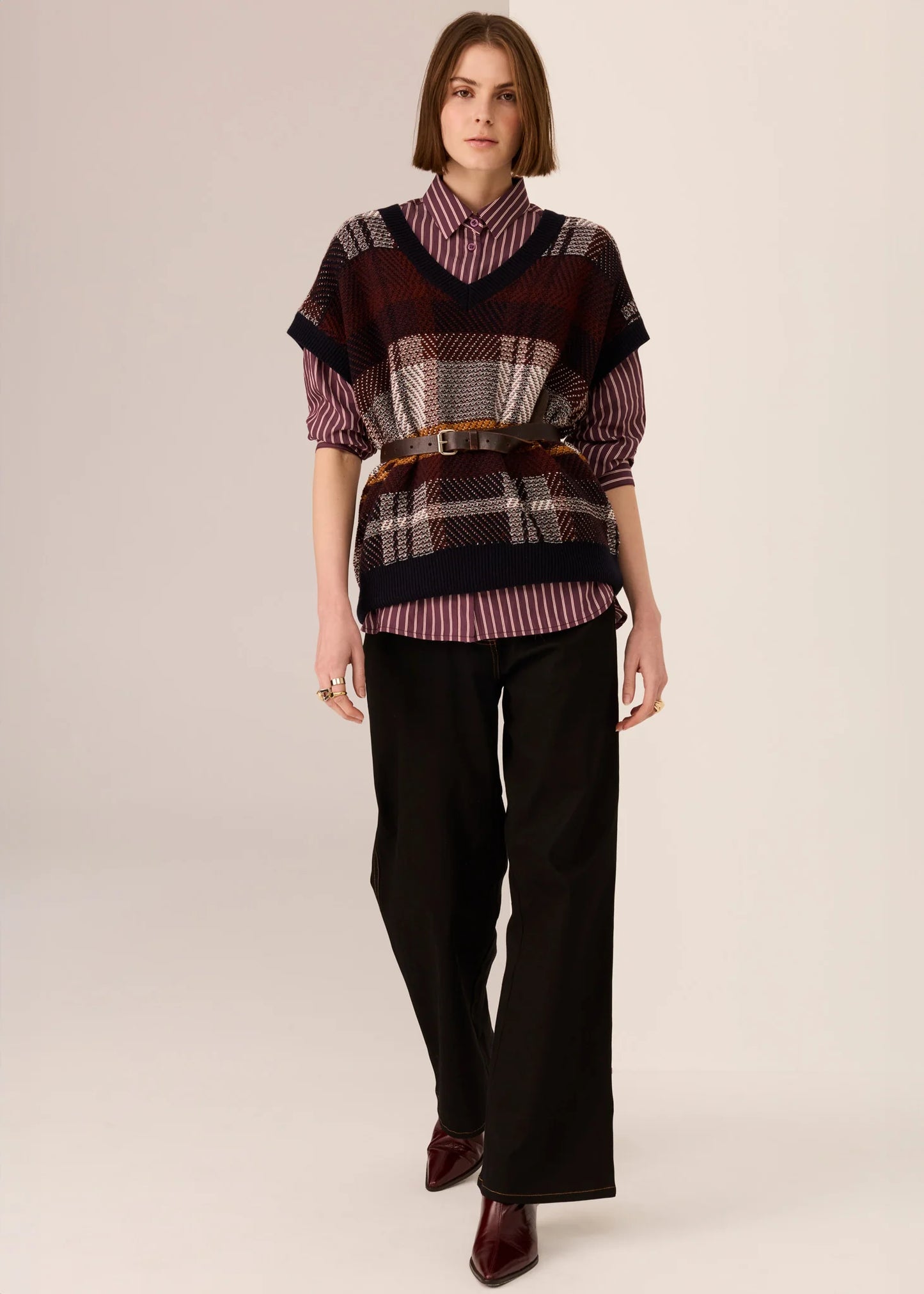 Pol Clothing - Marlon Stripe Shirt - Merlot Stripe