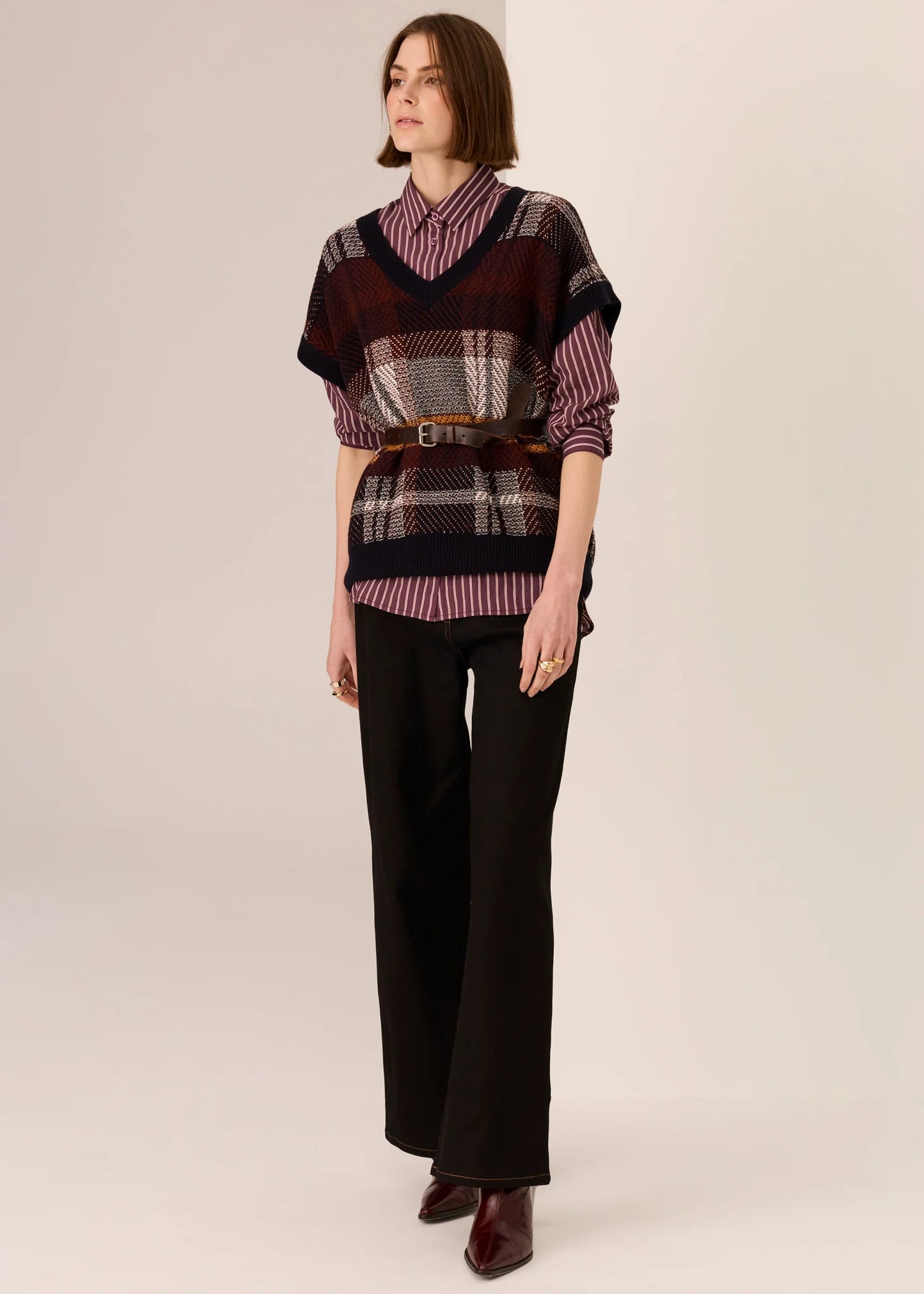 Pol Clothing - Marlon Stripe Shirt - Merlot Stripe
