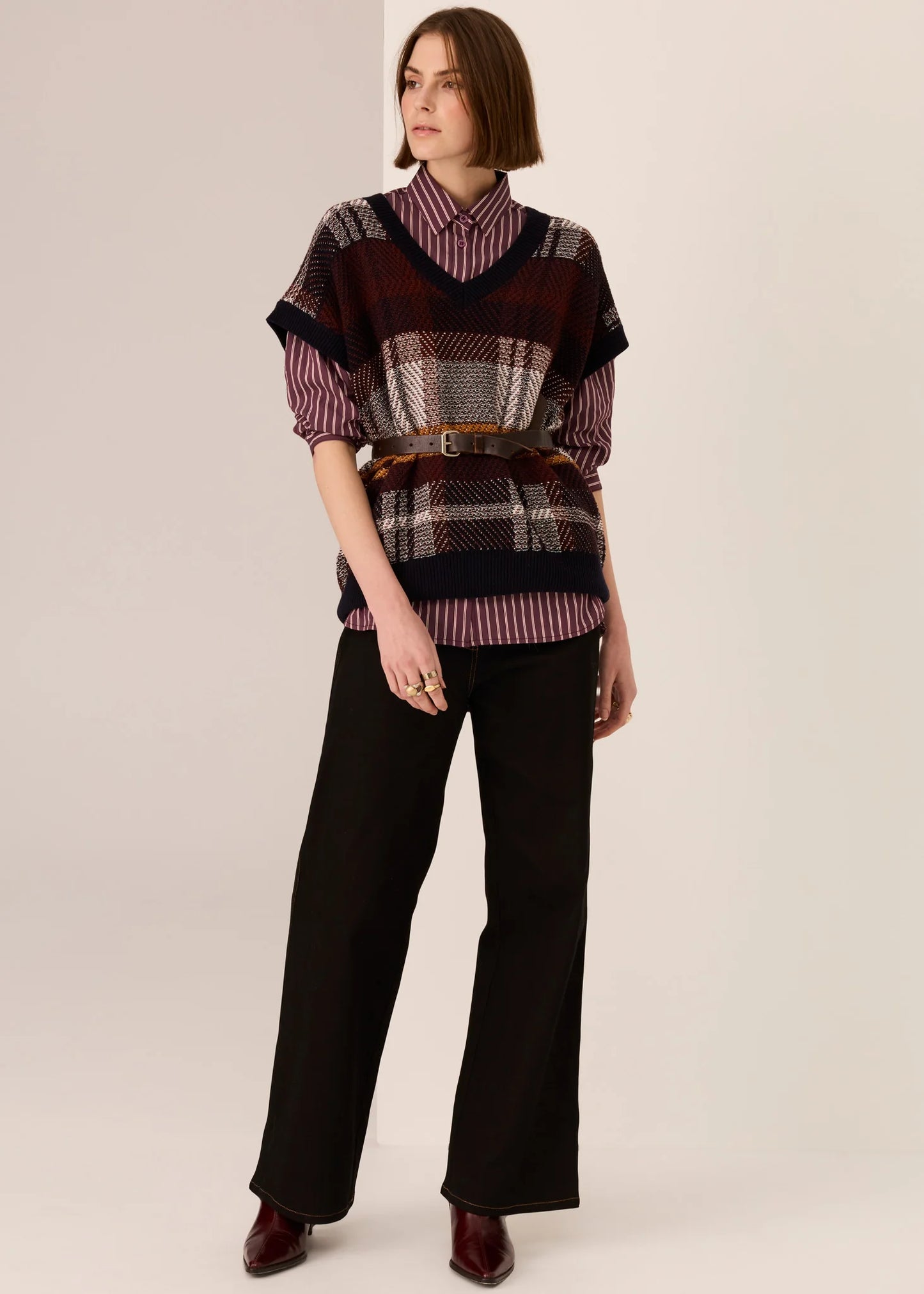 Pol Clothing - Marlon Stripe Shirt - Merlot Stripe