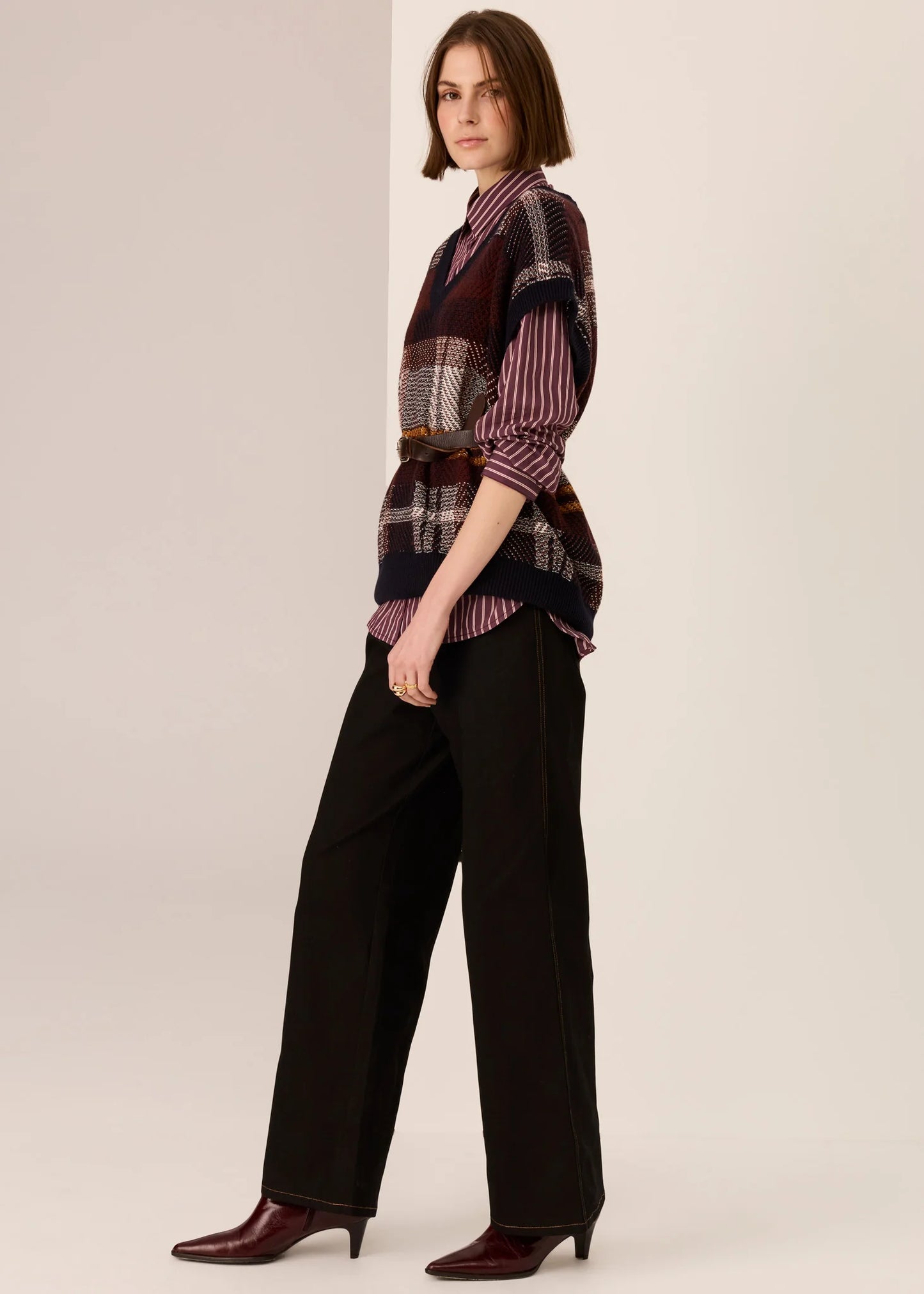 Pol Clothing - Marlon Stripe Shirt - Merlot Stripe