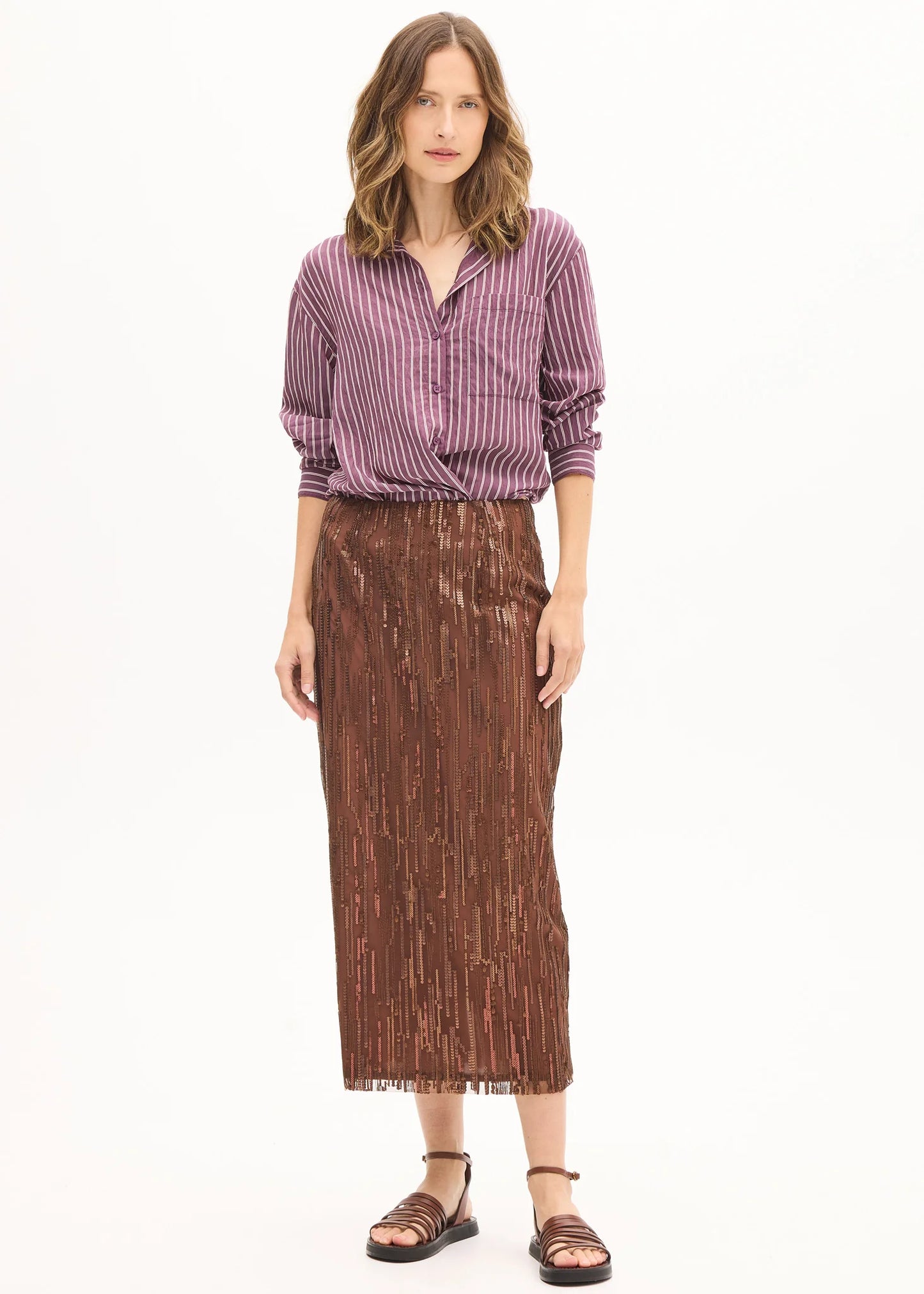 Pol Clothing - Marlon Stripe Shirt - Merlot Stripe