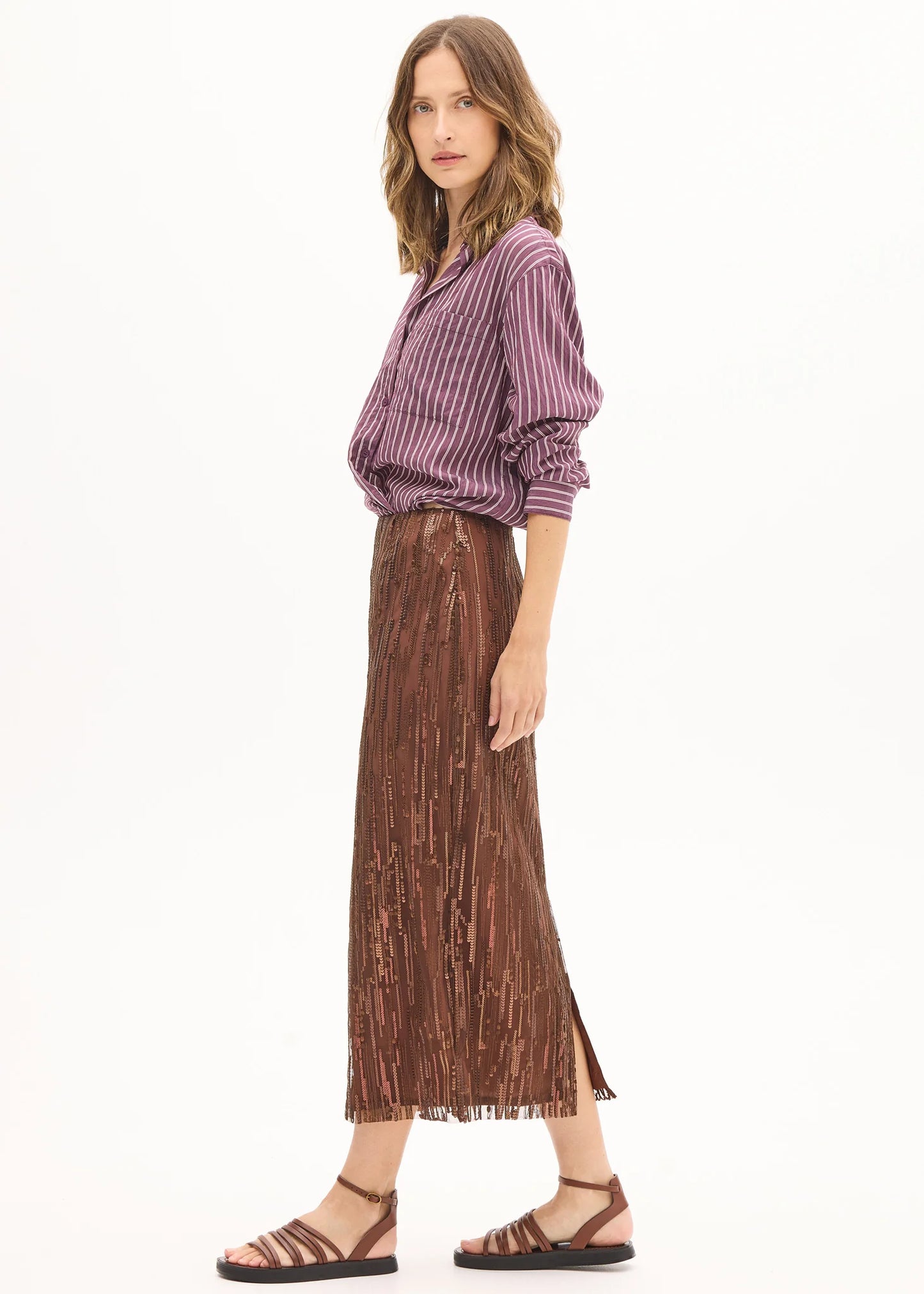 Pol Clothing - Marlon Stripe Shirt - Merlot Stripe