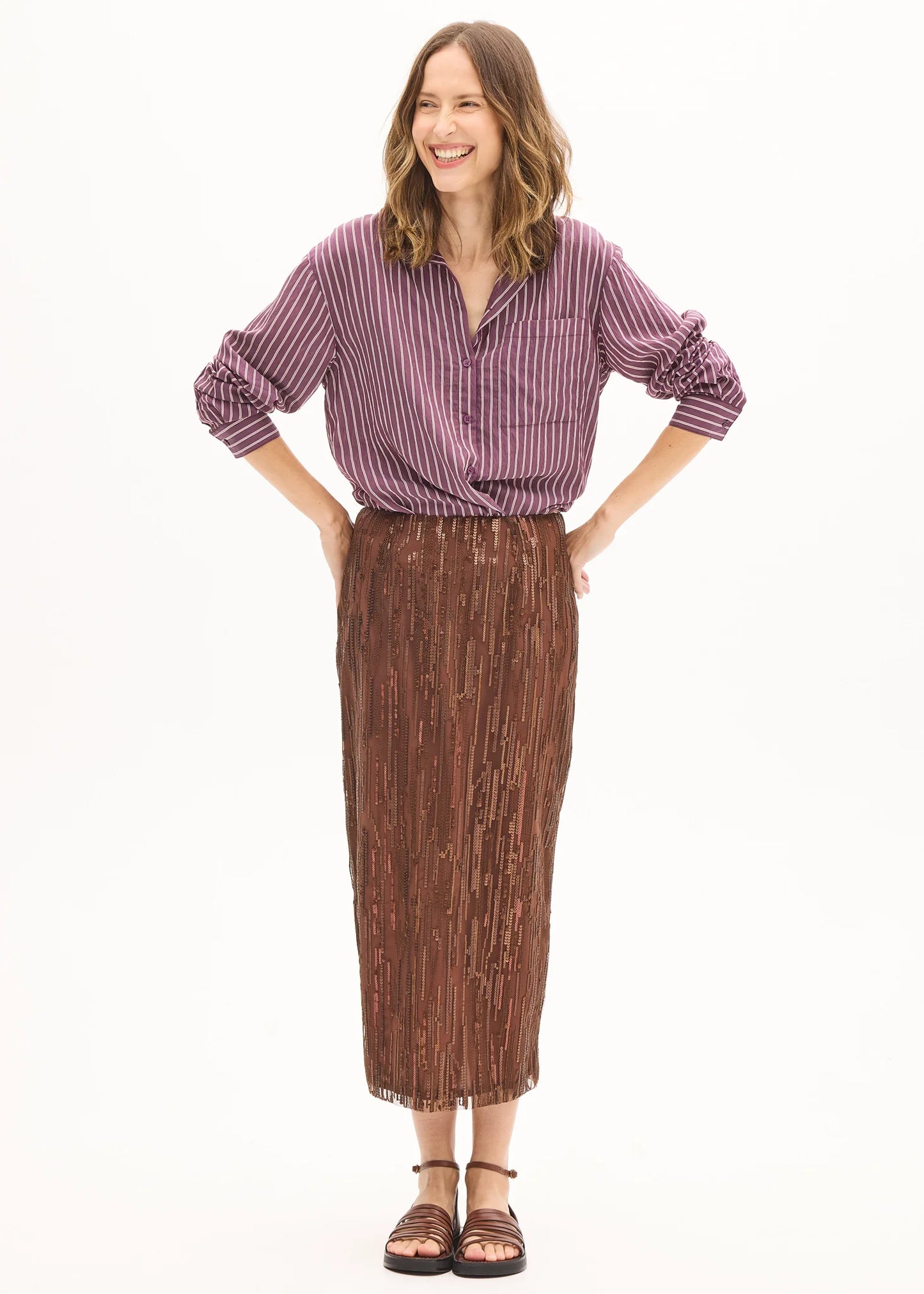 Pol Clothing - Marlon Stripe Shirt - Merlot Stripe