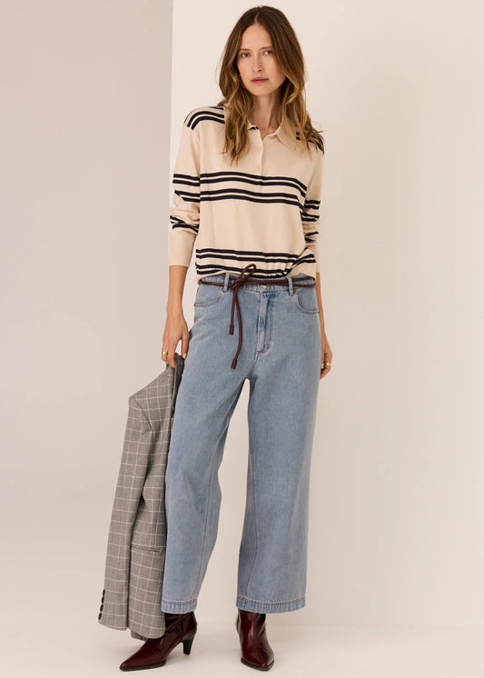 Pol Clothing - Parrel Knit Polo - Pebble Ink