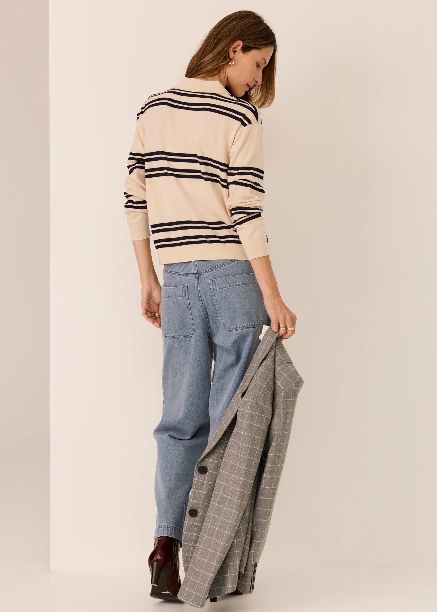 Pol Clothing - Parrel Knit Polo - Pebble Ink