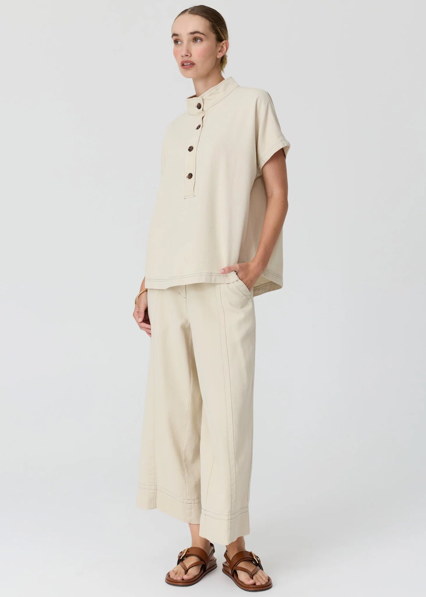 Pol Clothing - Anise Denim Shirt - Pebble