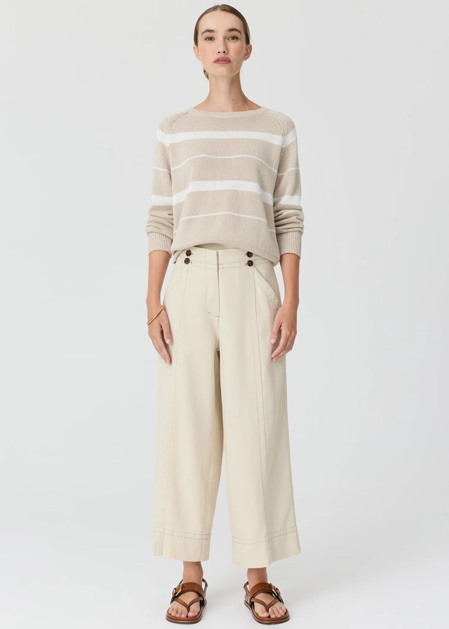 Pol Clothing - Rosin Stripe Knit  - Pebble Chalk