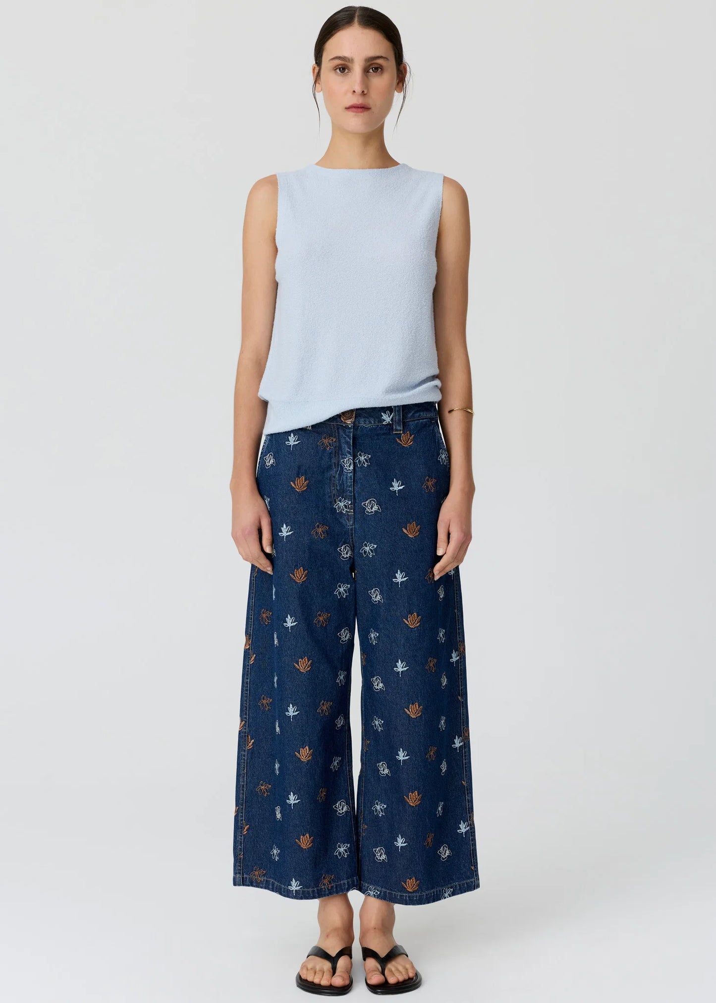 Pol Clothing - Gilt Embroidered Denim Pant - Denim Copper