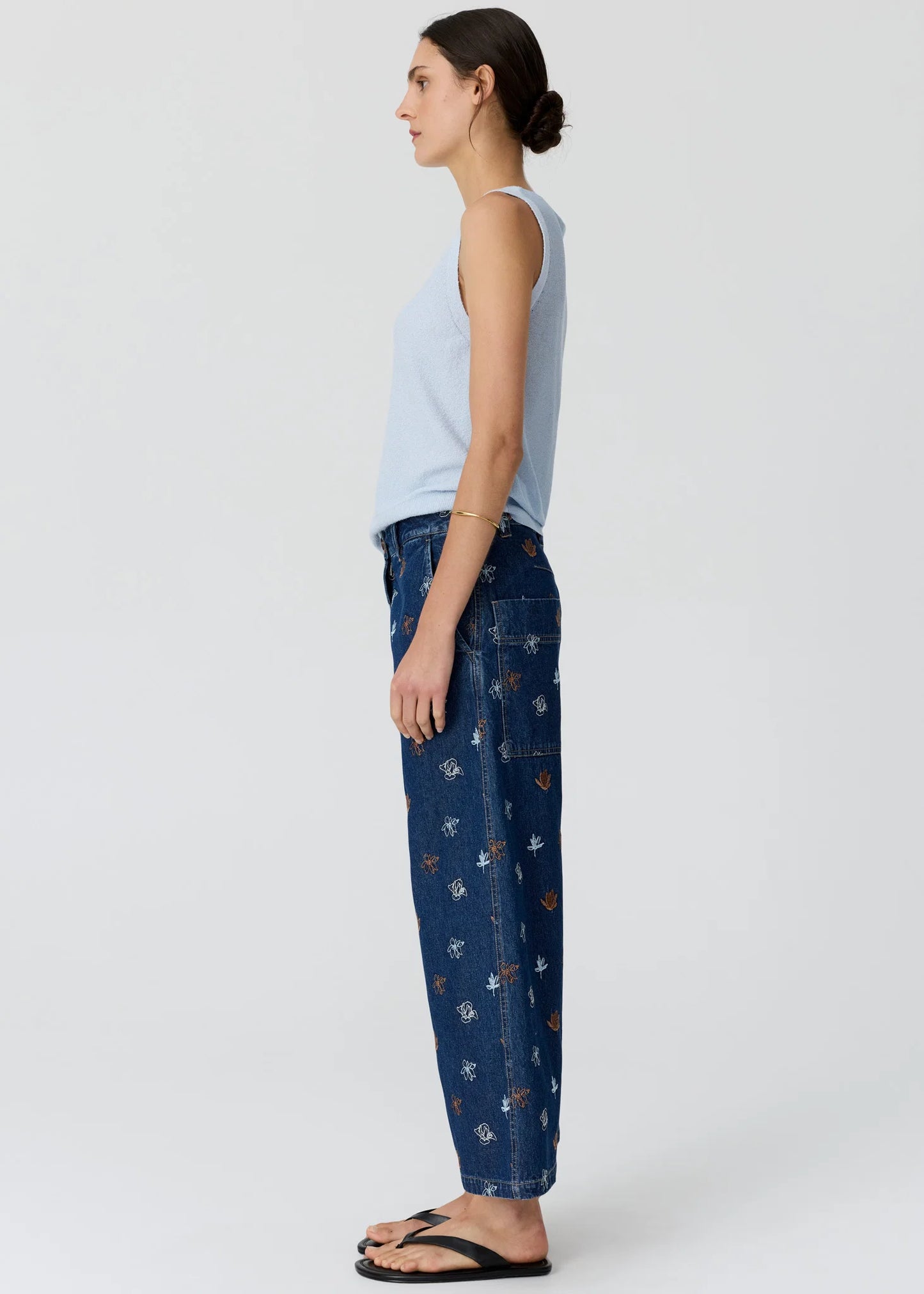 Pol Clothing - Gilt Embroidered Denim Pant - Denim Copper