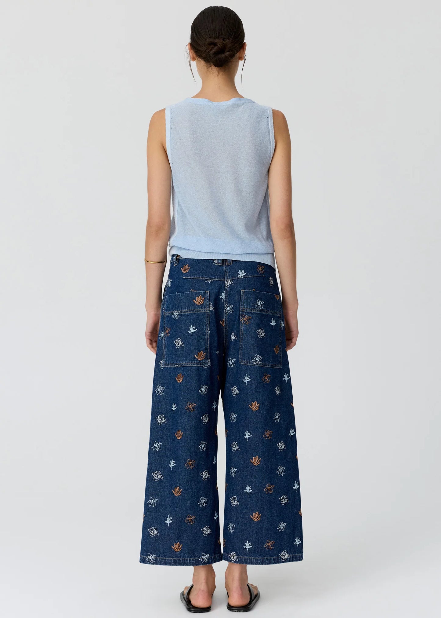 Pol Clothing - Gilt Embroidered Denim Pant - Denim Copper