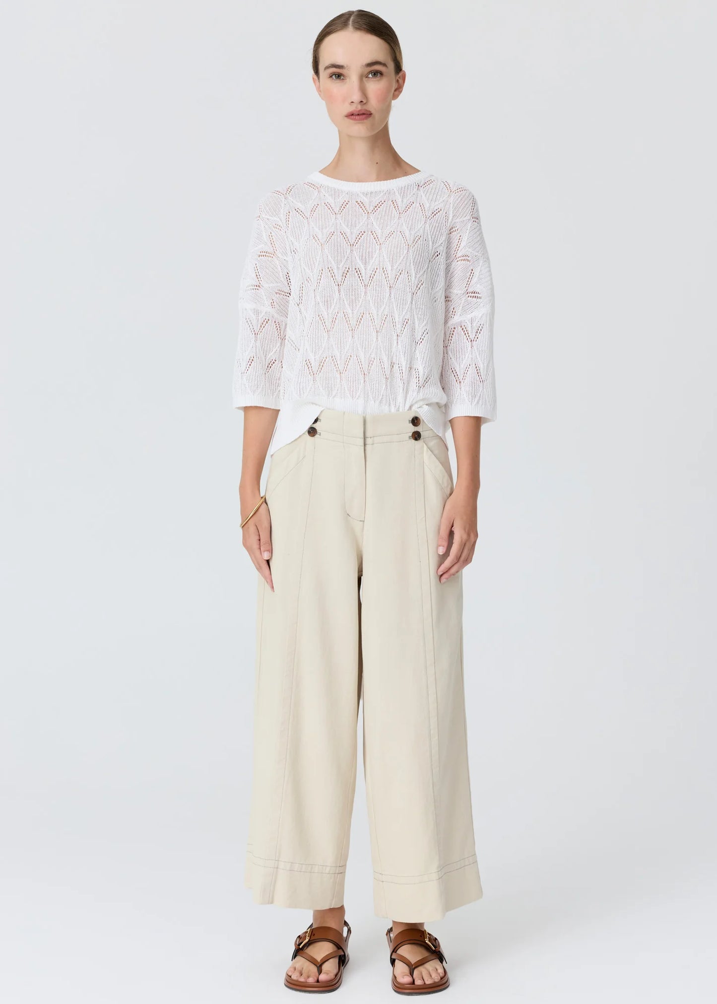 Pol Clothing - Rosin Pointelle Tee - White
