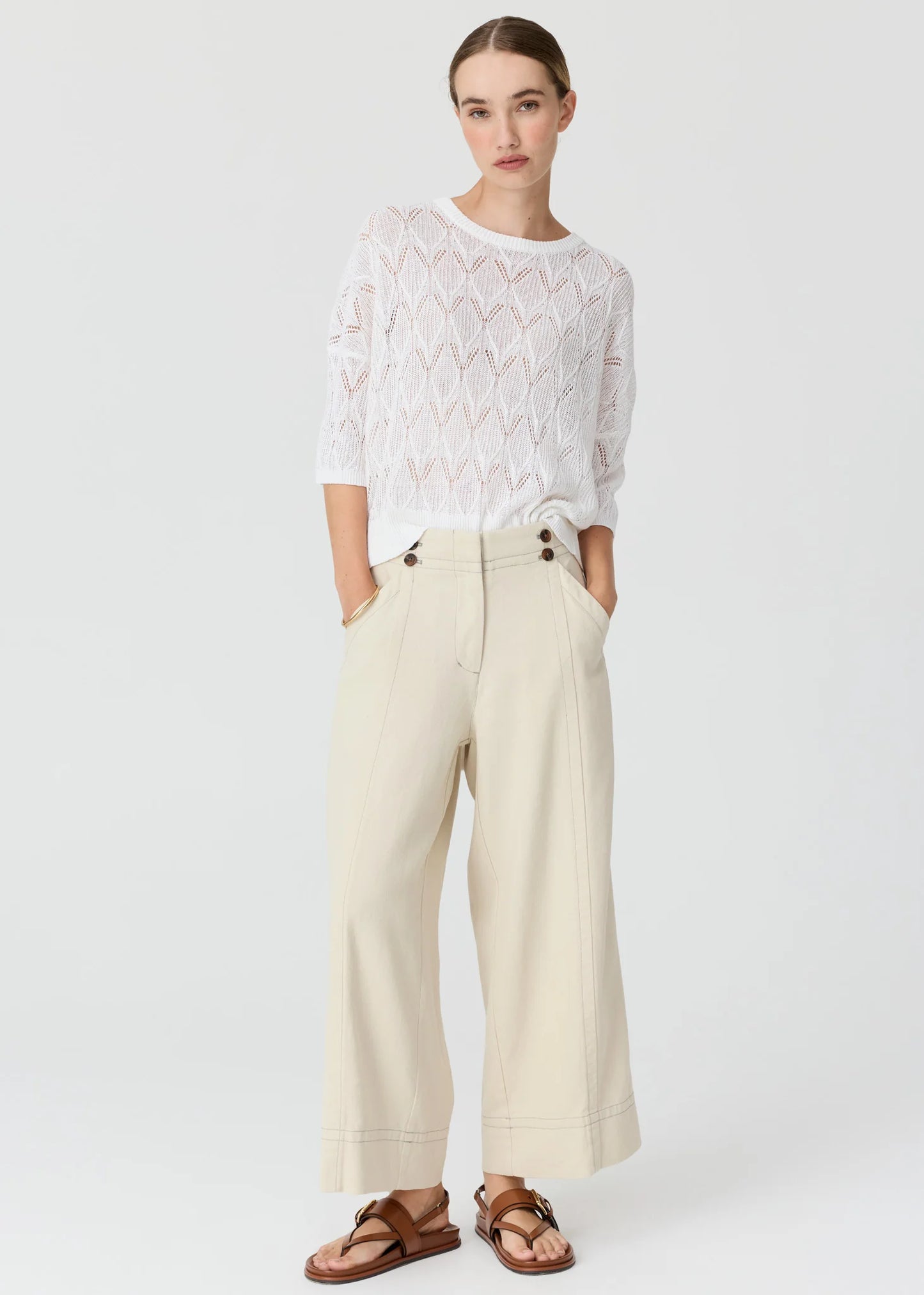 Pol Clothing - Rosin Pointelle Tee - White