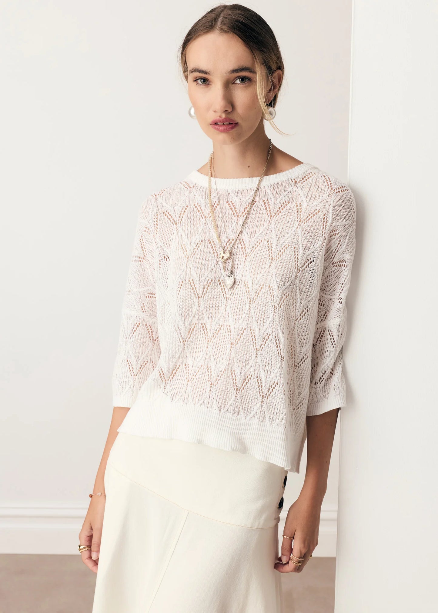 Pol Clothing - Rosin Pointelle Tee - White