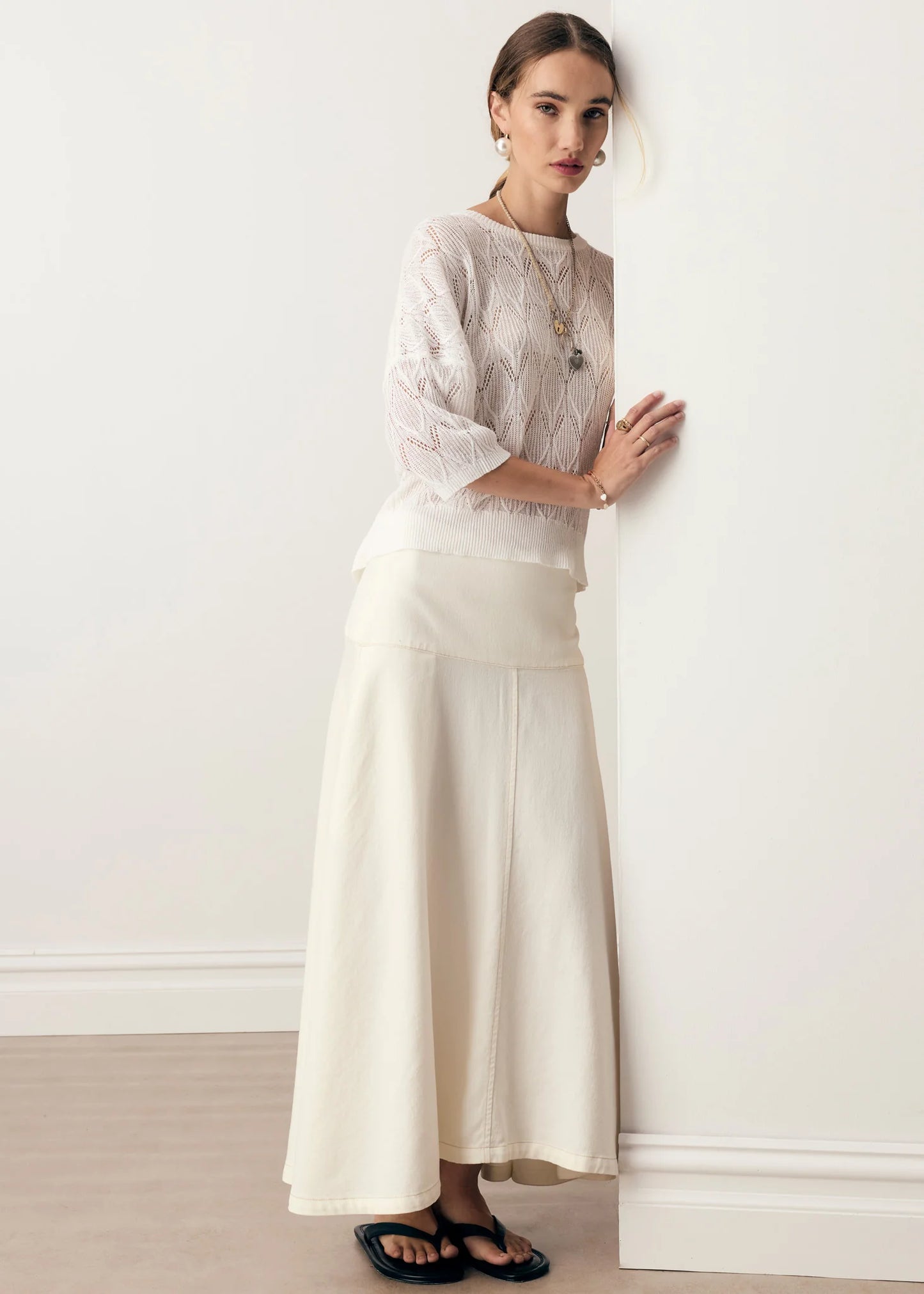 Pol Clothing - Rosin Pointelle Tee - White