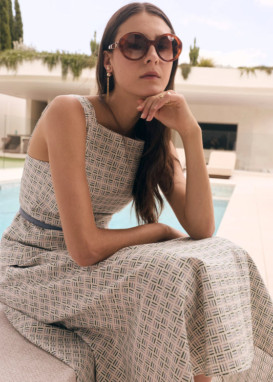 Pol Clothing - Parterre Belt Dress - Parterre Jacquard