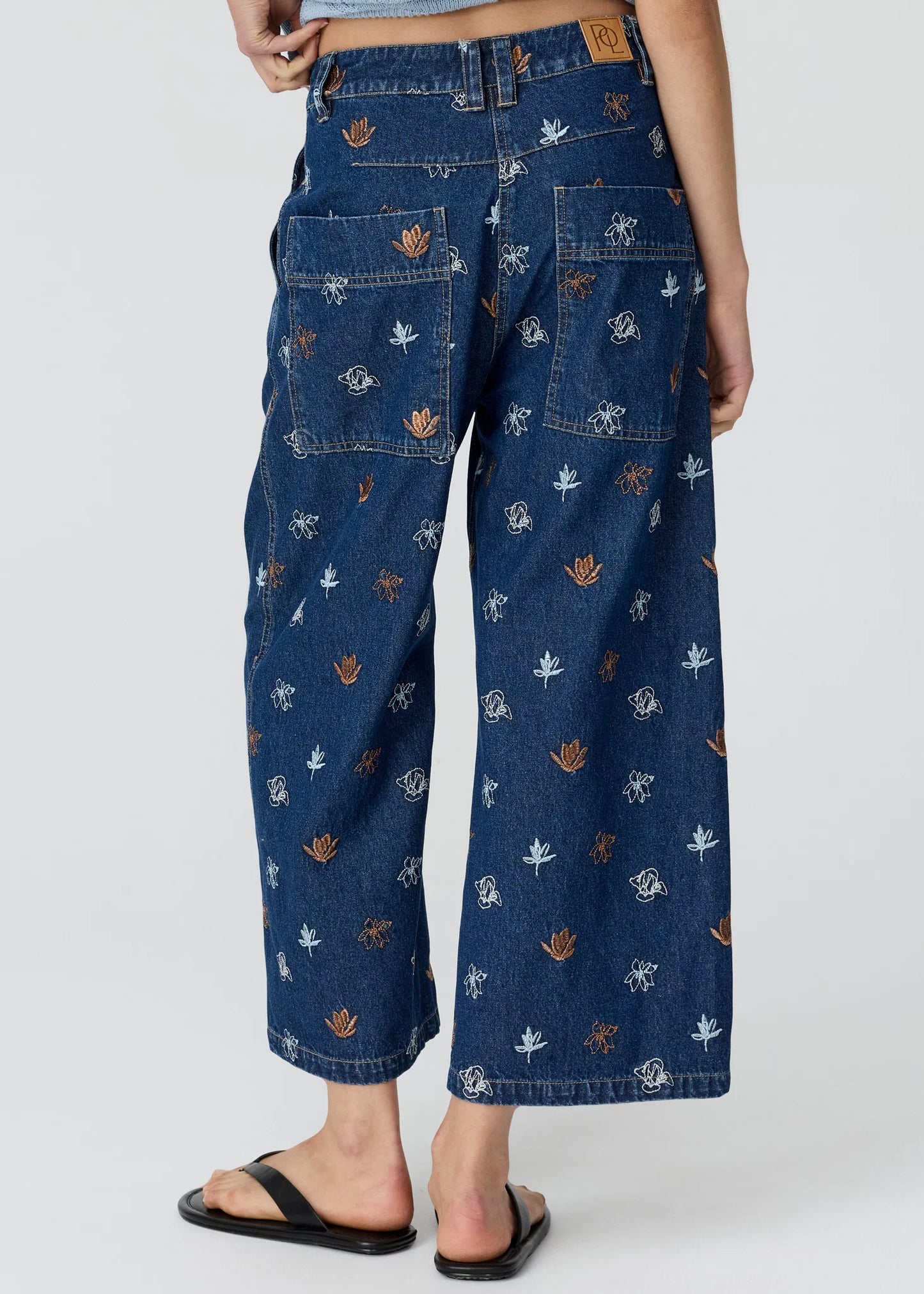 Pol Clothing - Gilt Embroidered Denim Pant - Denim Copper