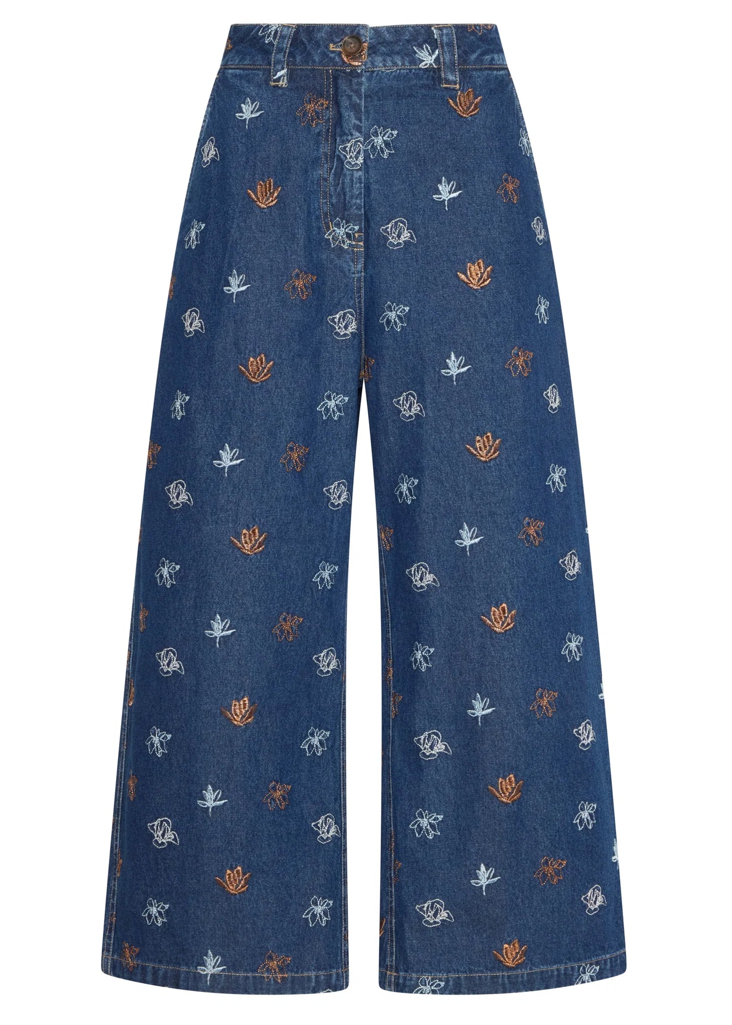 Pol Clothing - Gilt Embroidered Denim Pant - Denim Copper