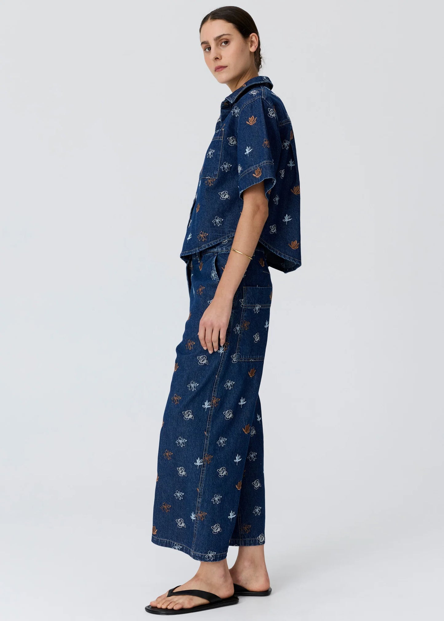 Pol Clothing - Gilt Embroidered Denim Shirt - Denim Copper