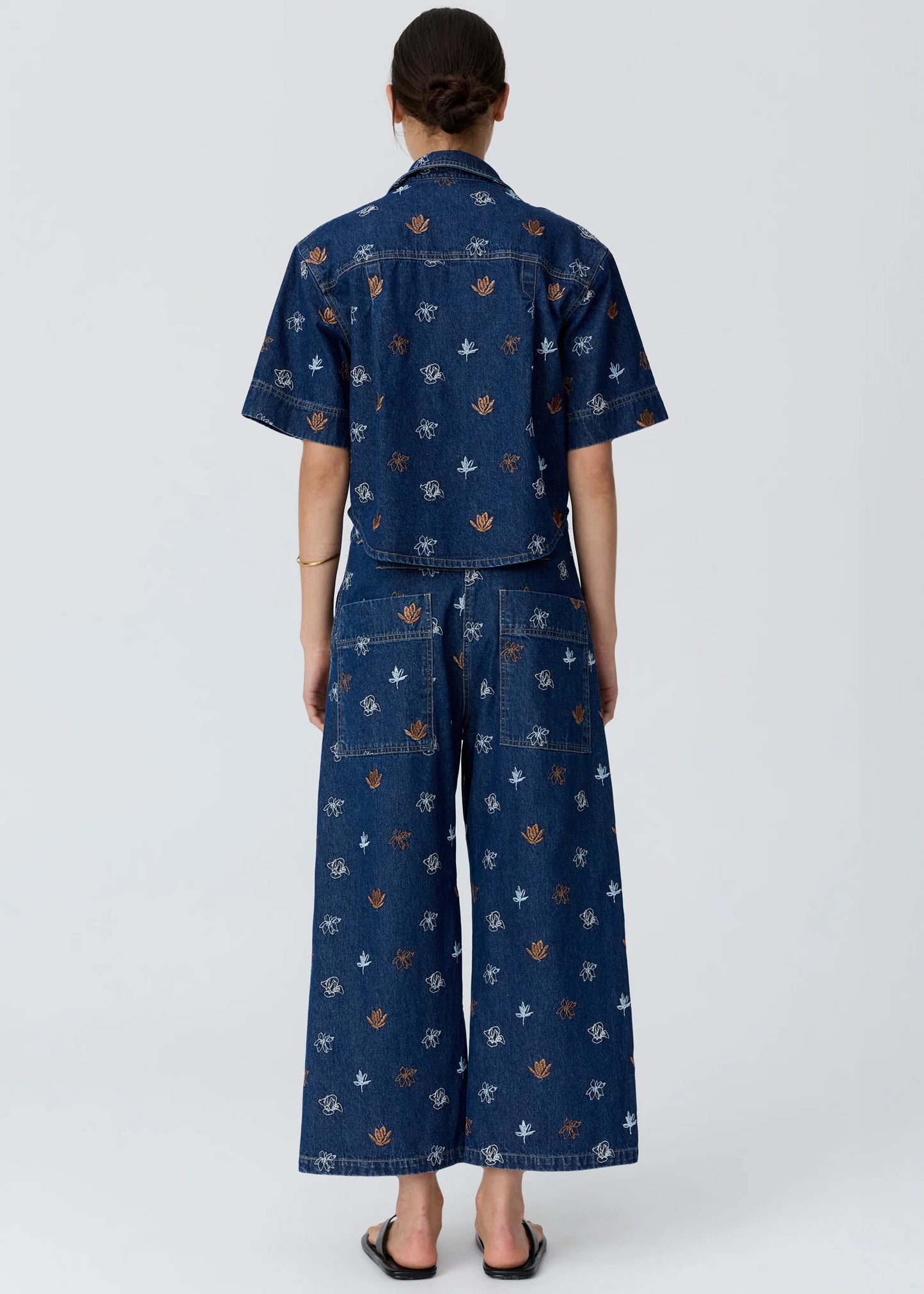 Pol Clothing - Gilt Embroidered Denim Shirt - Denim Copper