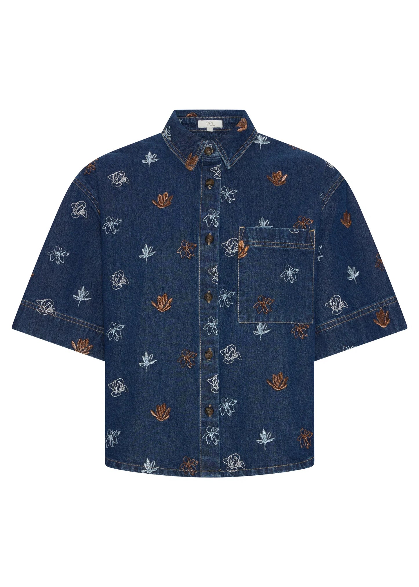 Pol Clothing - Gilt Embroidered Denim Shirt - Denim Copper