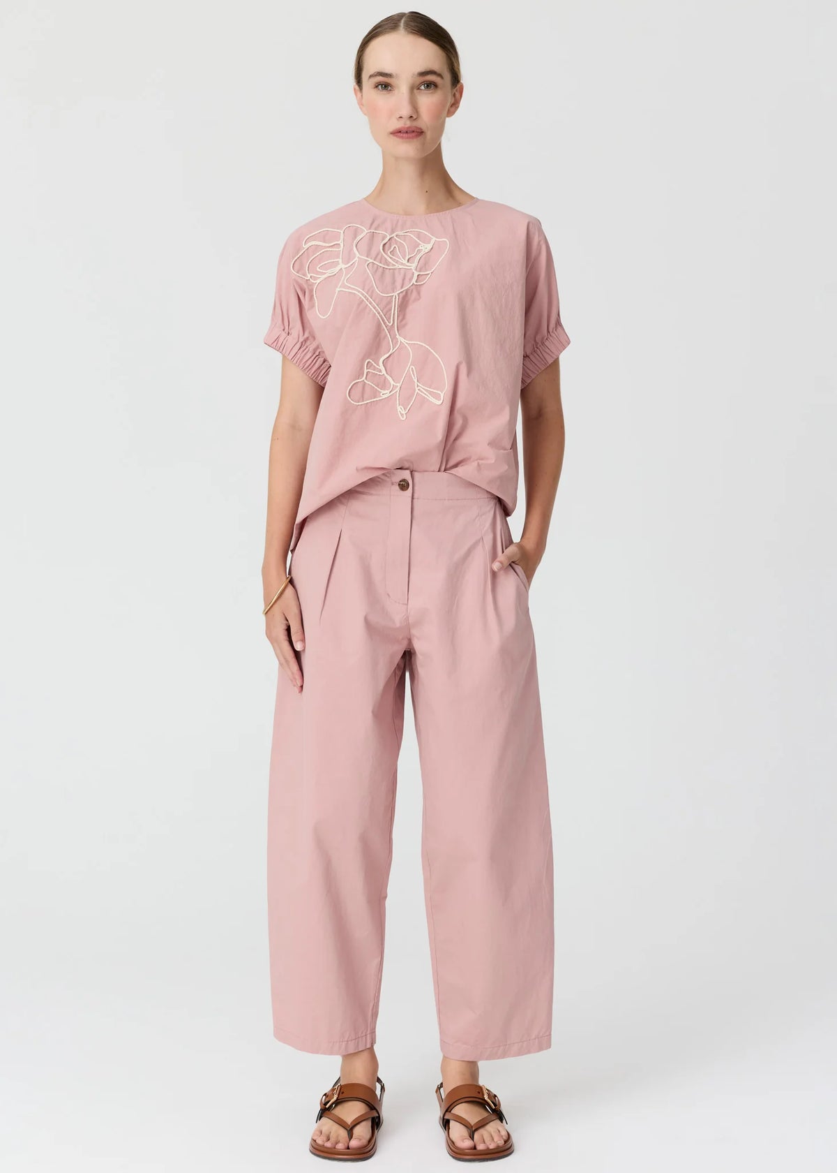 Pol Clothing - Ivy Cornley Embroidered Top - Pink Chalk